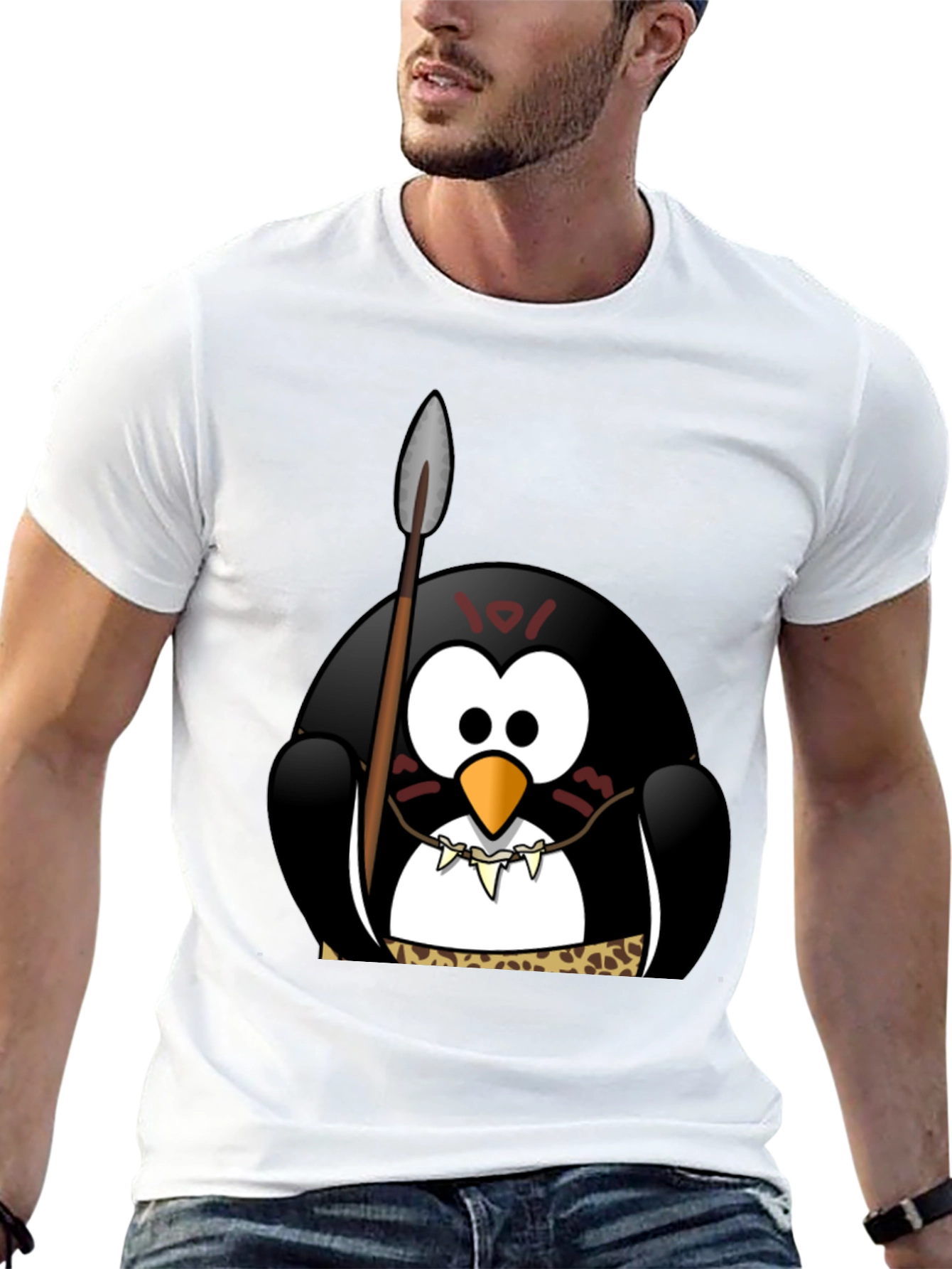 Black Tribal Penguin Graphic T-Shirt - Black Cotton Tee view 13
