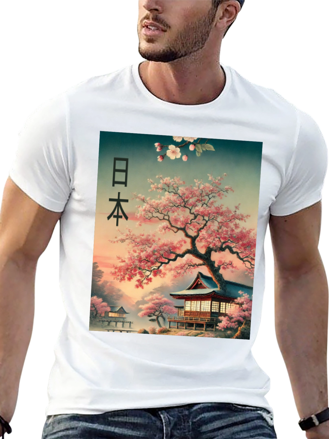 Black Japanese Cherry Blossom T-Shirt view 13