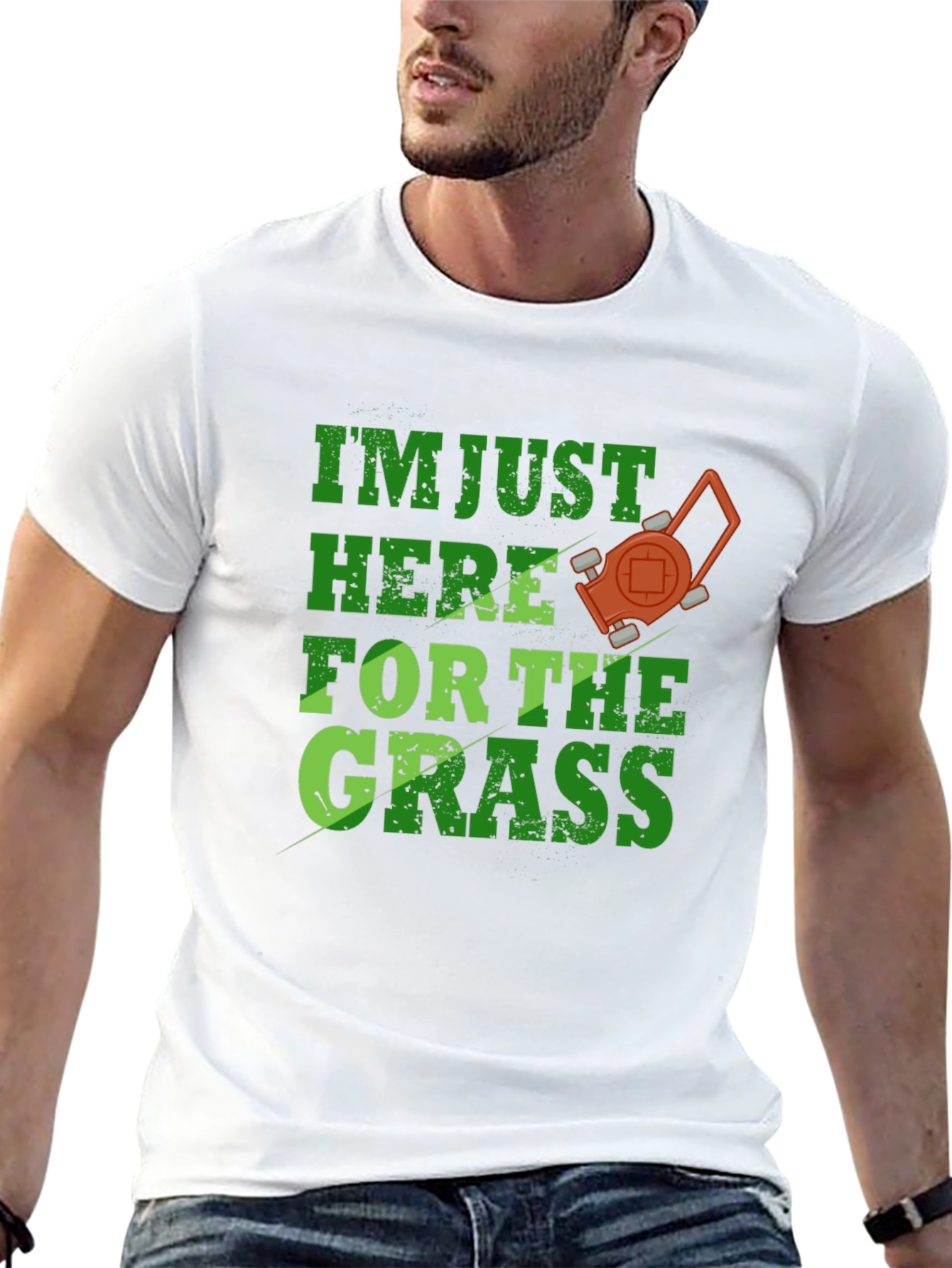 Black Funny Lawn Care T-Shirt - "Here for the Grass" view 13