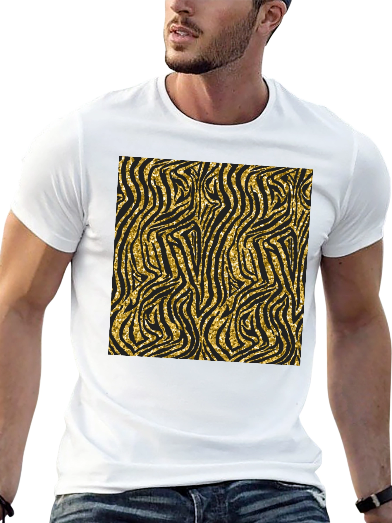 Black Gold Zebra Print Black T-Shirt view 13