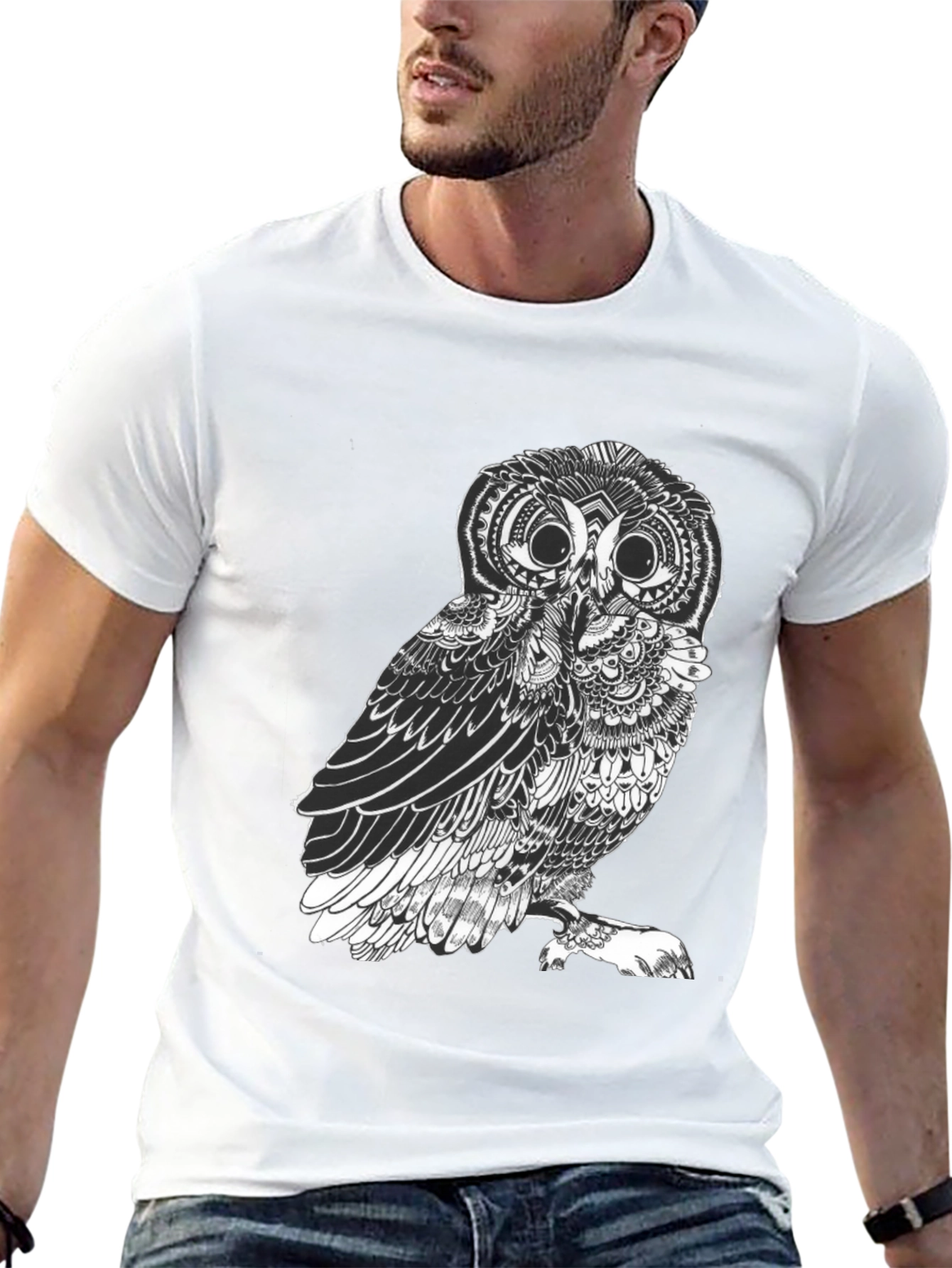 Black Men's Black Owl Graphic Tee - Unique Design view 13
