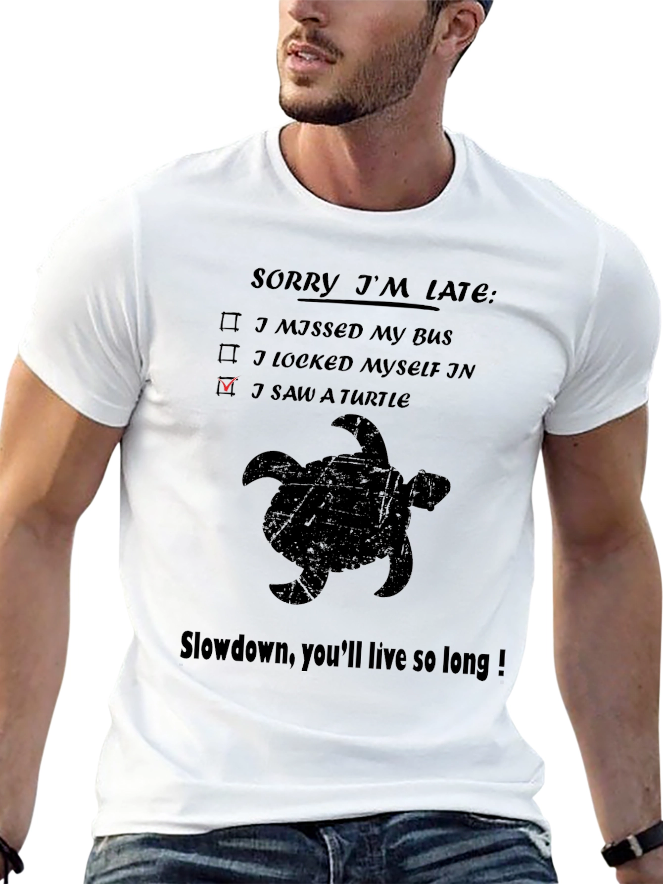 Black Sorry I'm Late Turtle Graphic T-Shirt view 13