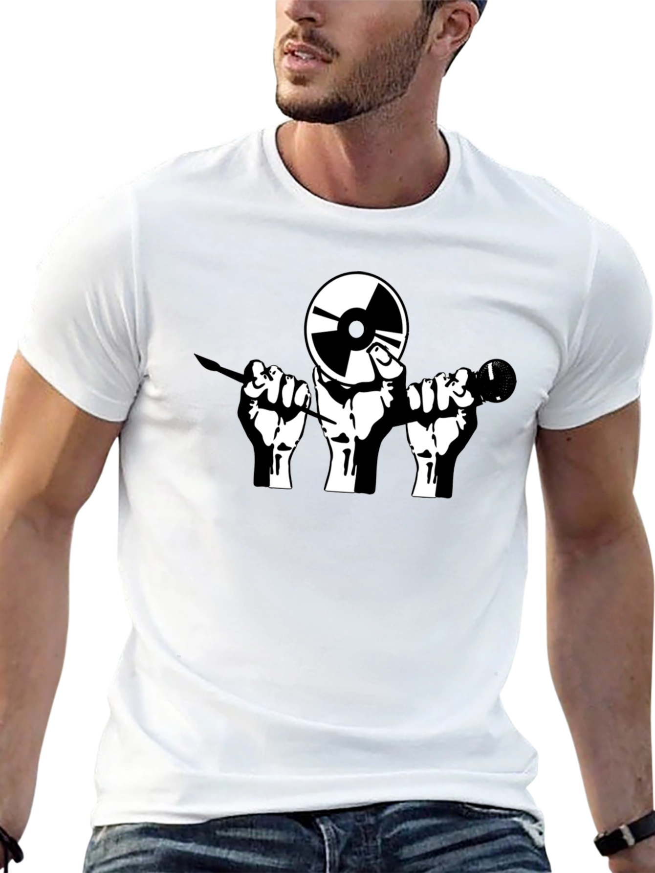 Black Black DJ Record & Microphone Graphic T-Shirt view 13