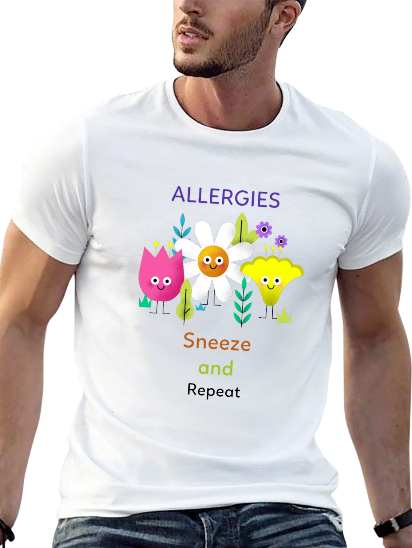Black Allergies Sneeze Repeat Graphic T-Shirt view 13
