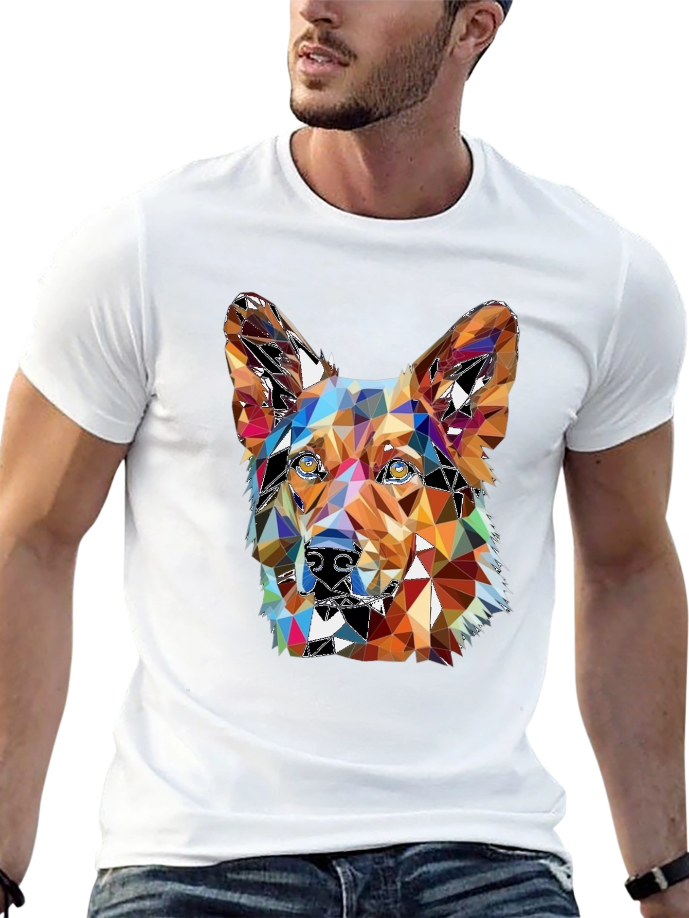 Black Geometric Dog T-Shirt - Artistic Graphic Tee view 13
