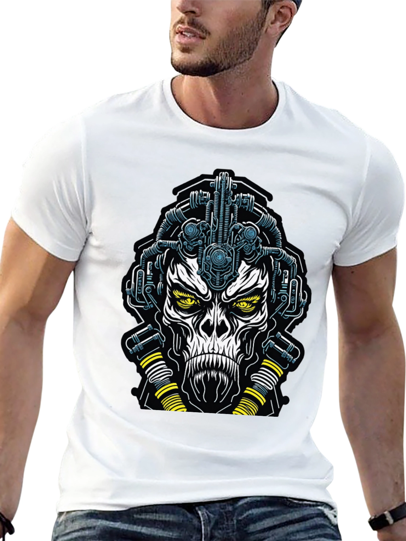 Black Cyberpunk Skull Graphic Tee - Black view 13