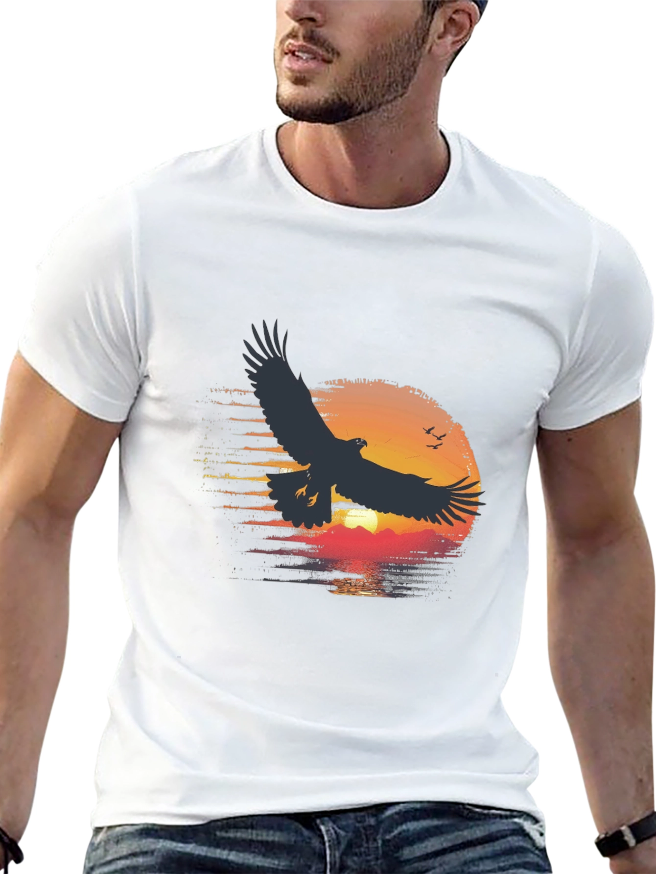 Black Eagle Sunset Graphic Tee - Black Cotton Blend view 13