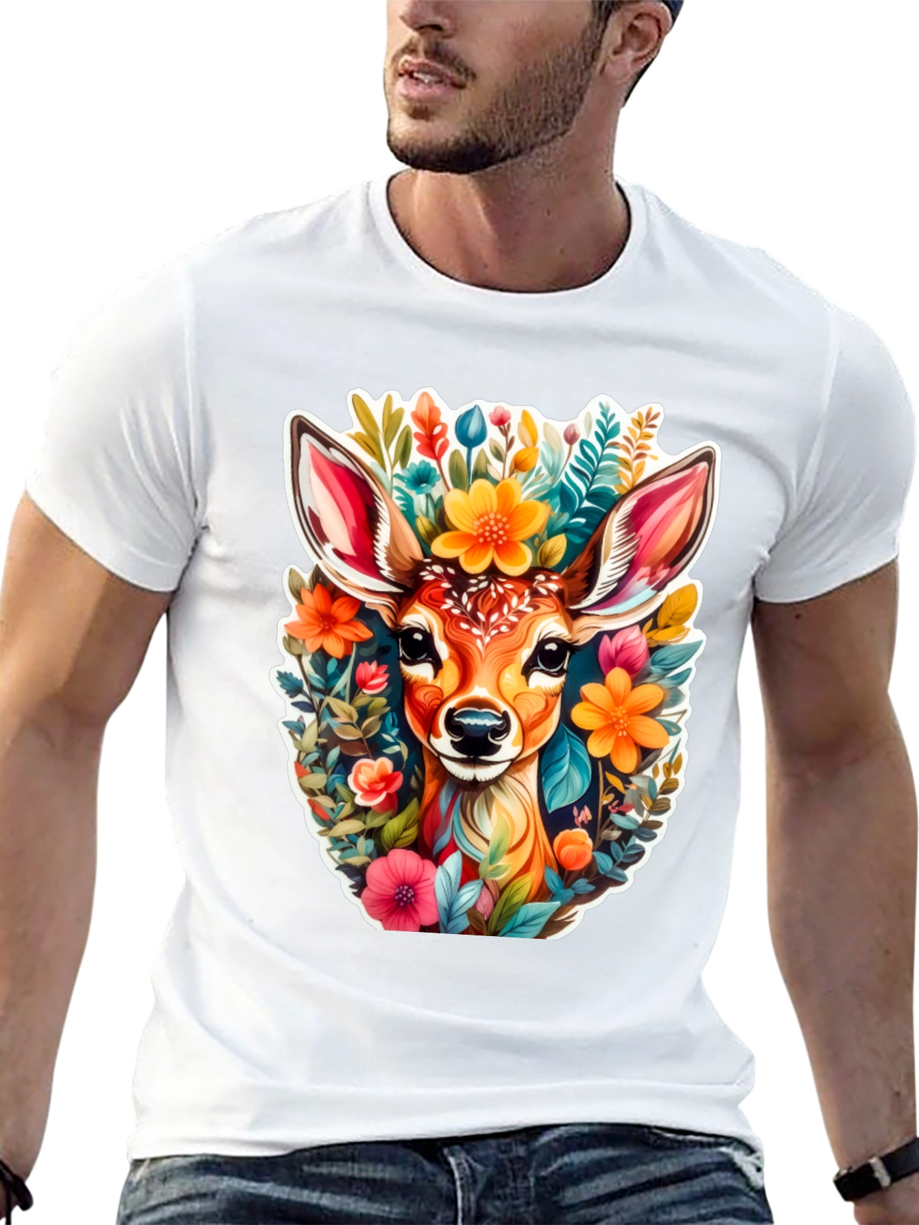 Black Deer & Floral Graphic Tee - Stylish Comfort view 13