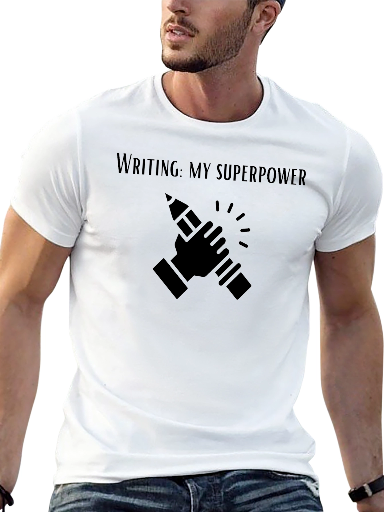 Black Writing Superpower Black T-Shirt view 13