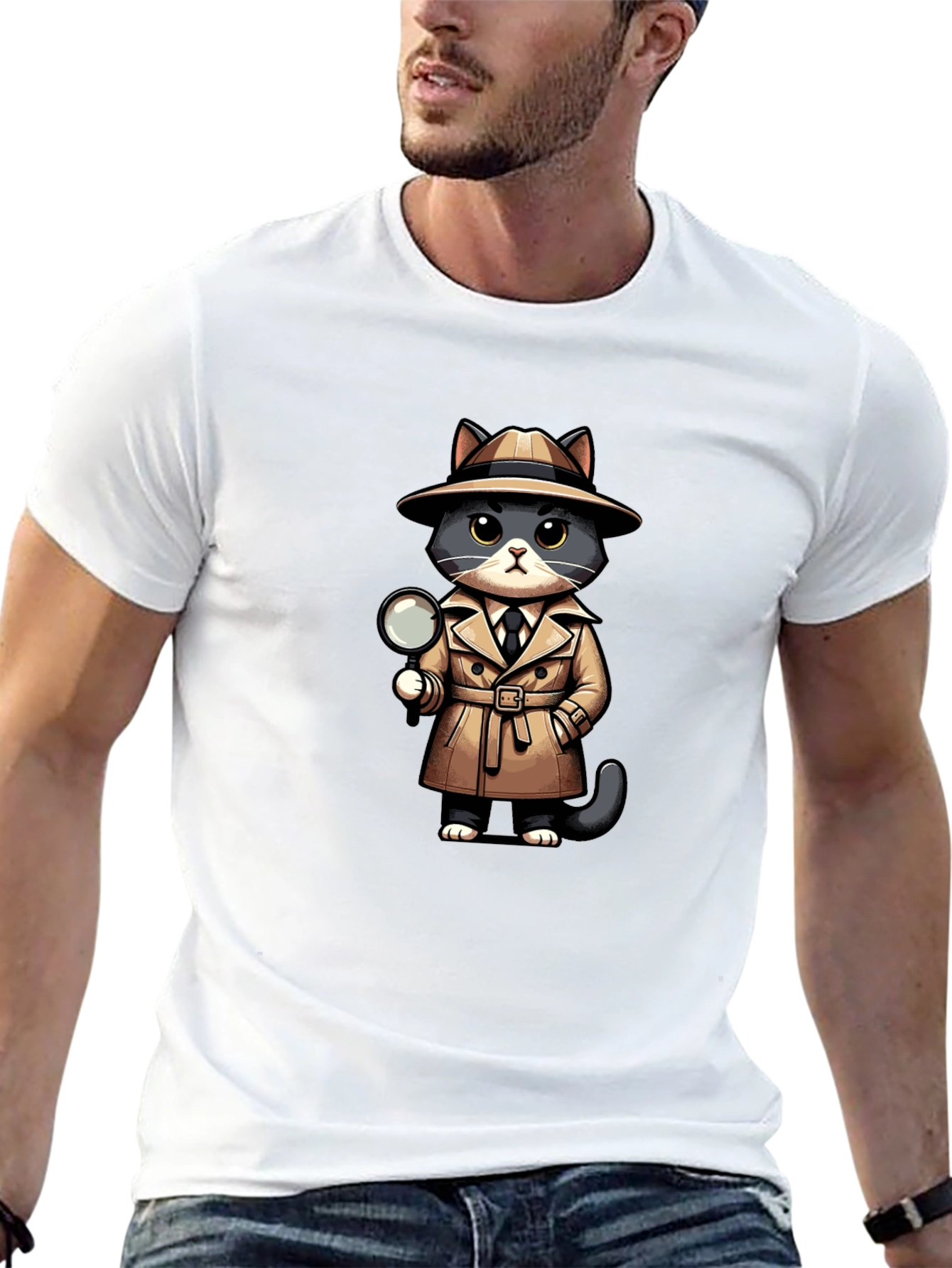 Black Detective Cat Graphic T-Shirt view 13