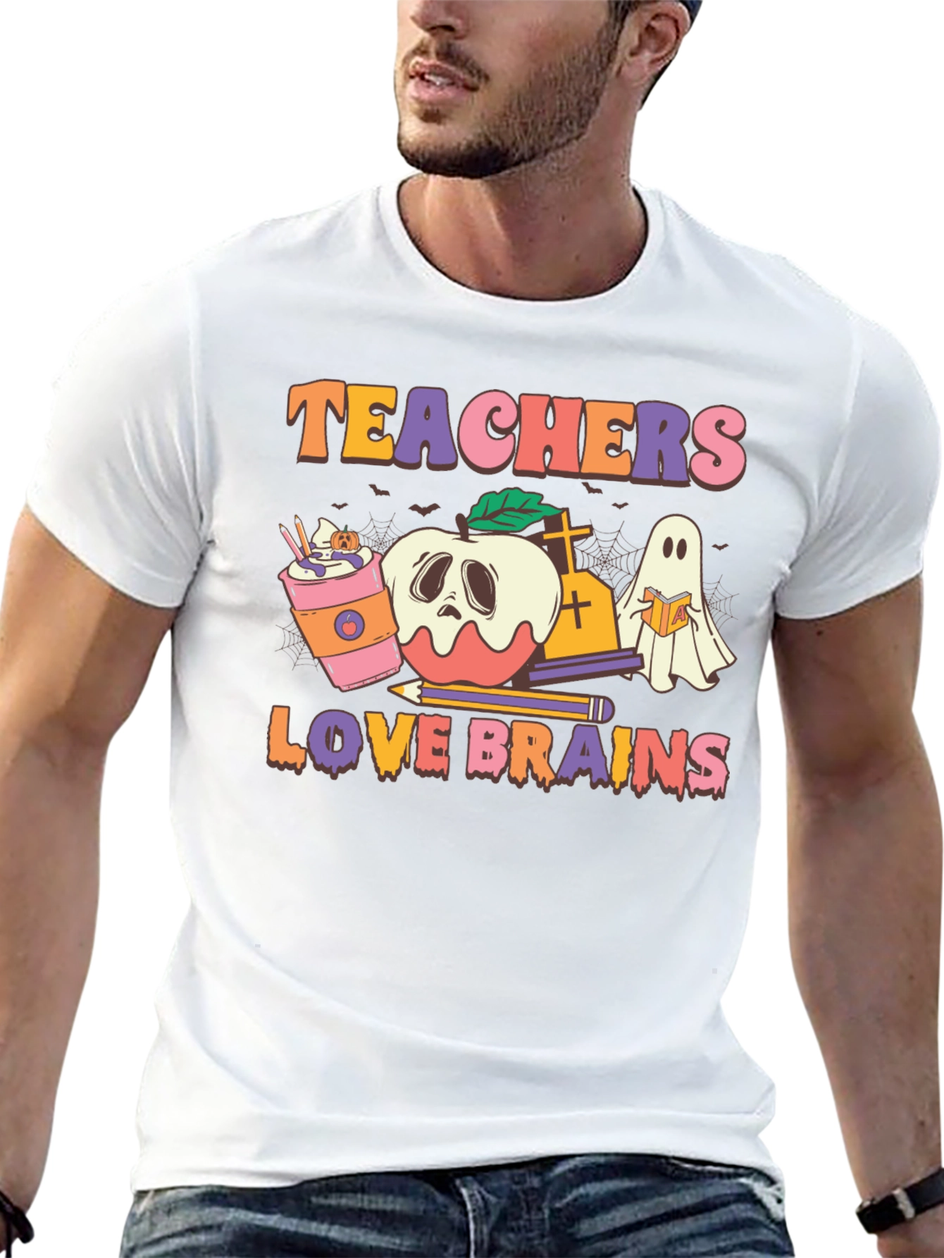 Black Teachers Love Brains Halloween Graphic Tee view 13