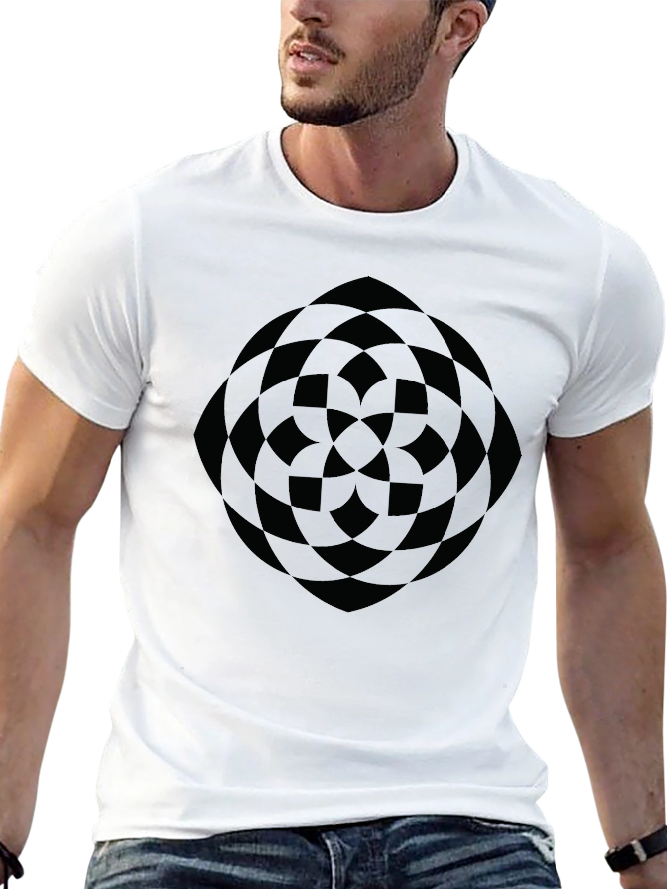 Black Abstract Geometric Pattern Black T-Shirt view 13