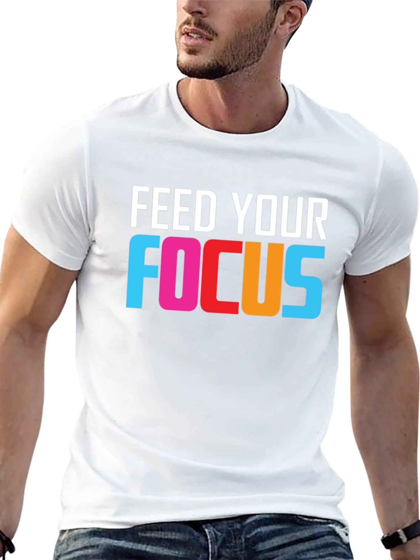 Black Feed Your Focus Graphic Tee - Motivational T-Shirt view 13
