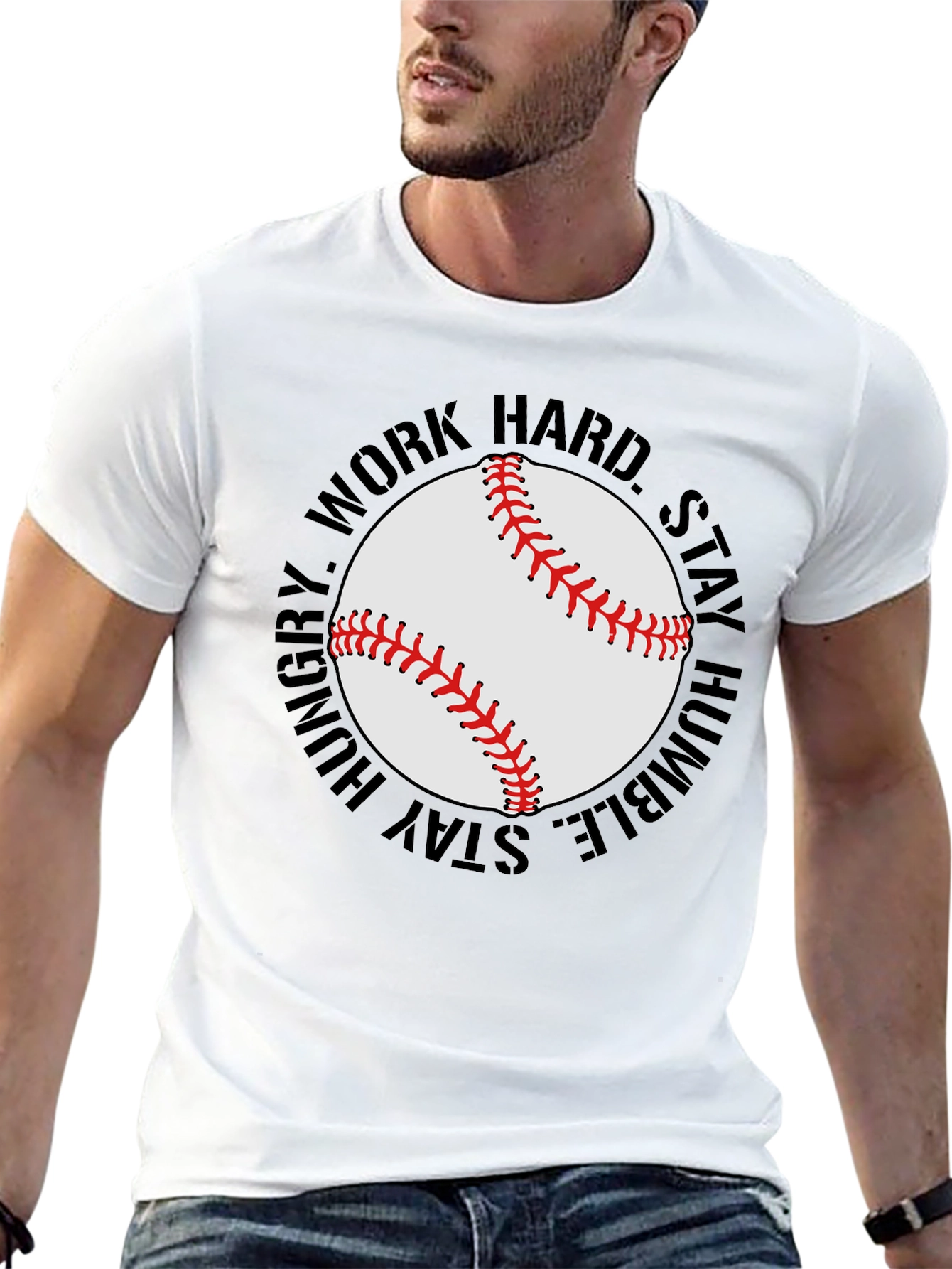 Black Baseball Graphic T-Shirt - Work Hard, Stay Humble view 13