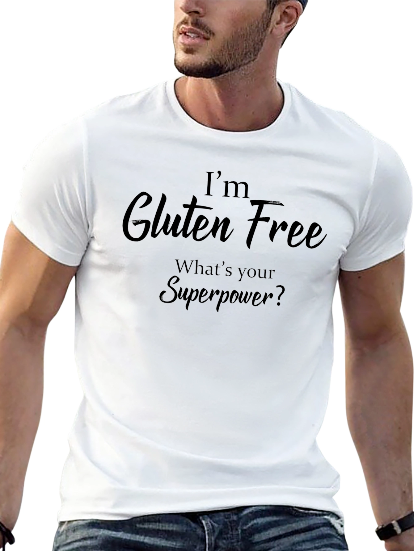 Black Gluten Free Superpower Graphic Tee - Black Crew Neck T-Shirt view 13