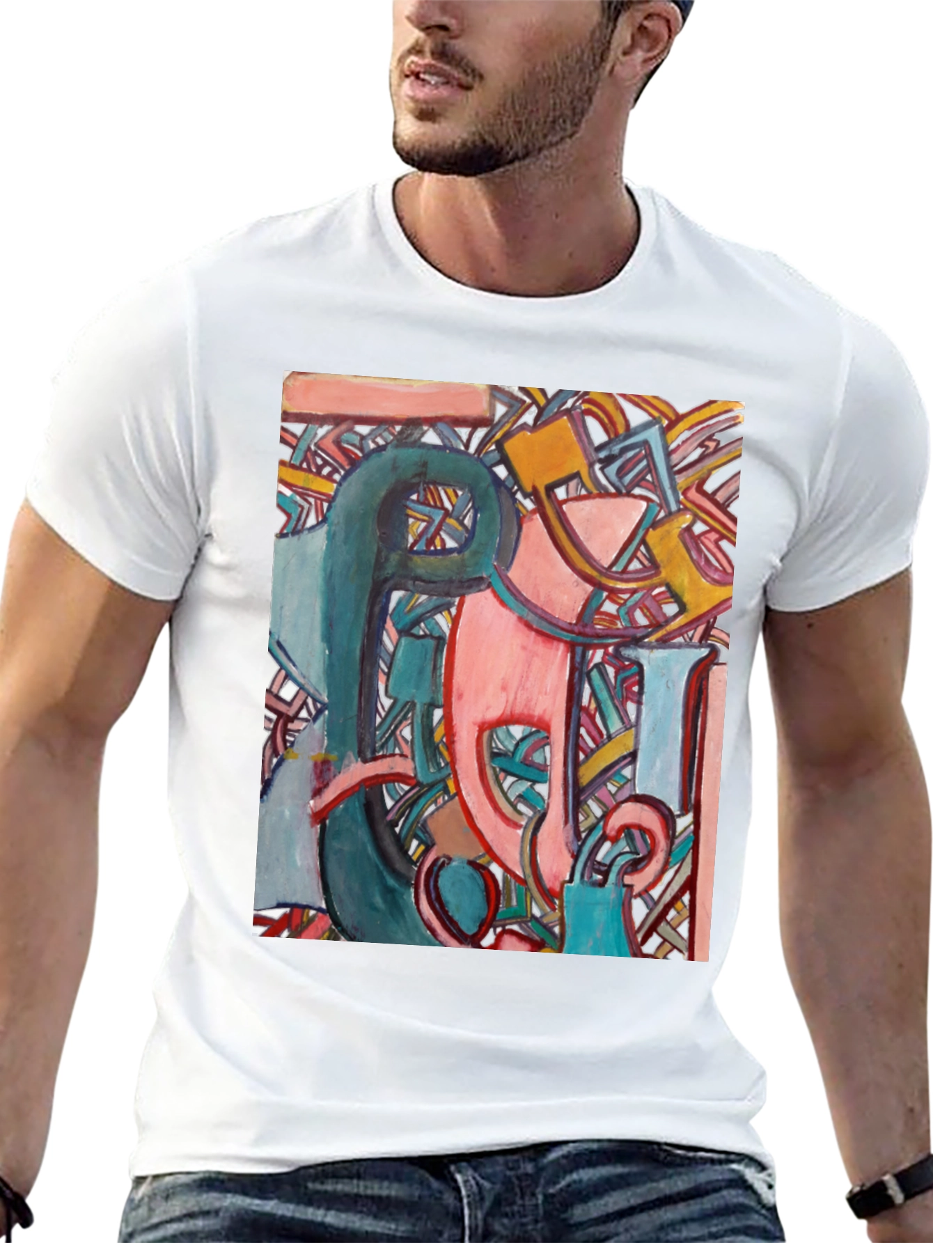 Black Abstract Art Graphic Print Men's Black T-Shirt view 13