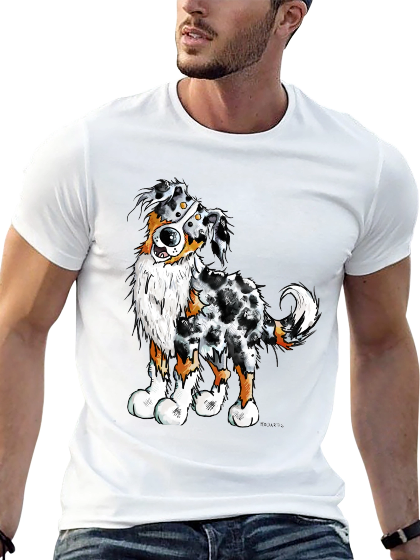 Black Cartoon Aussie Dog Graphic T-Shirt view 13