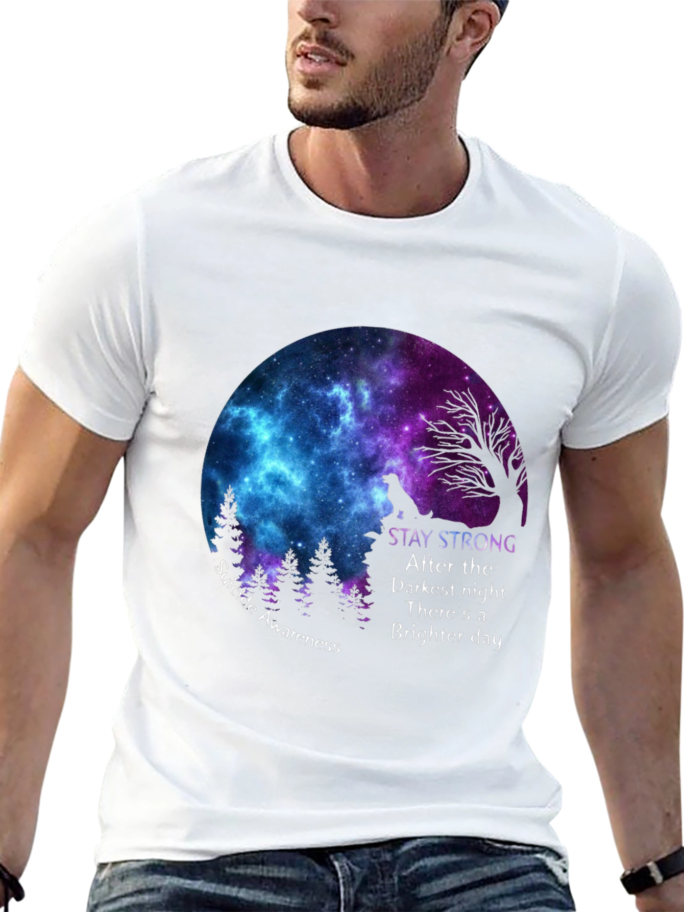 Black Stay Strong Suicide Awareness Graphic Tee view 13