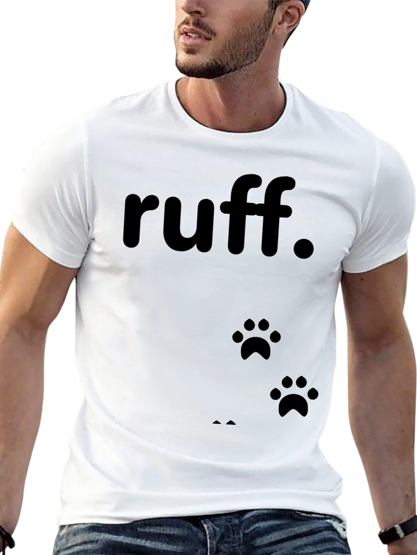 Black Ruff Dog Paw Print T-Shirt - Casual Cotton Tee view 13