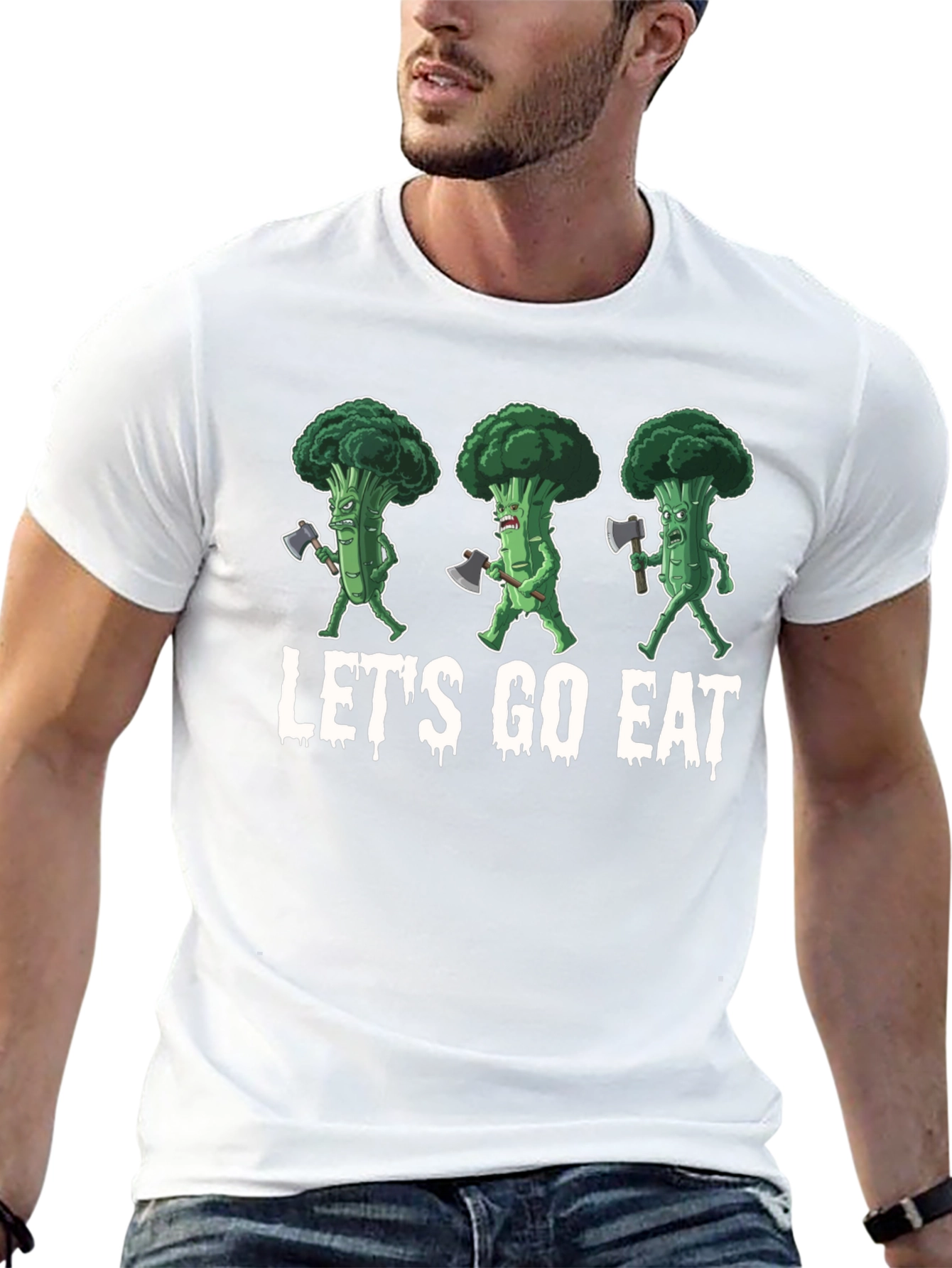 Black Let's Go Eat Broccoli Axe T-Shirt view 13