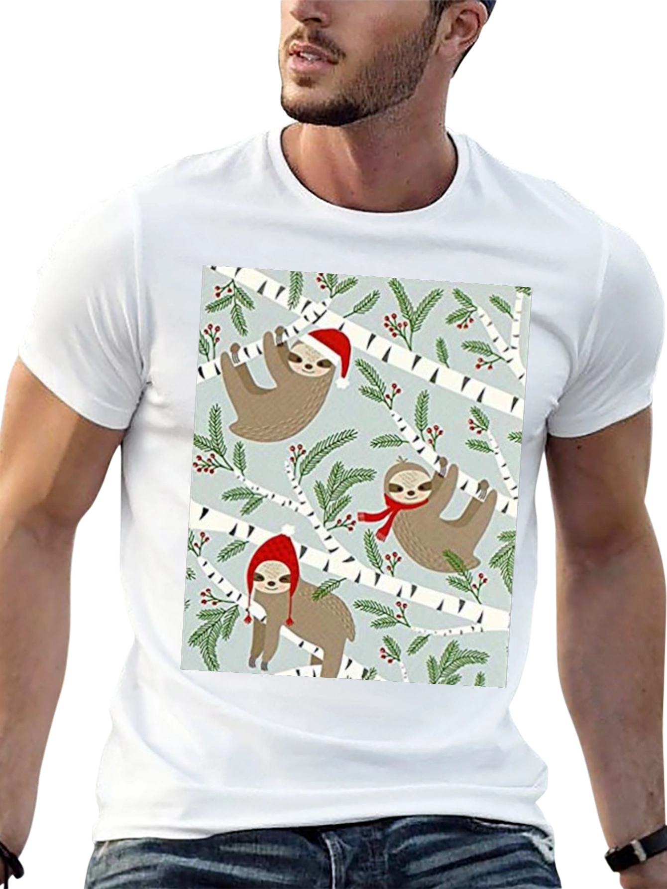 Black Festive Sloth Christmas T-Shirt view 13