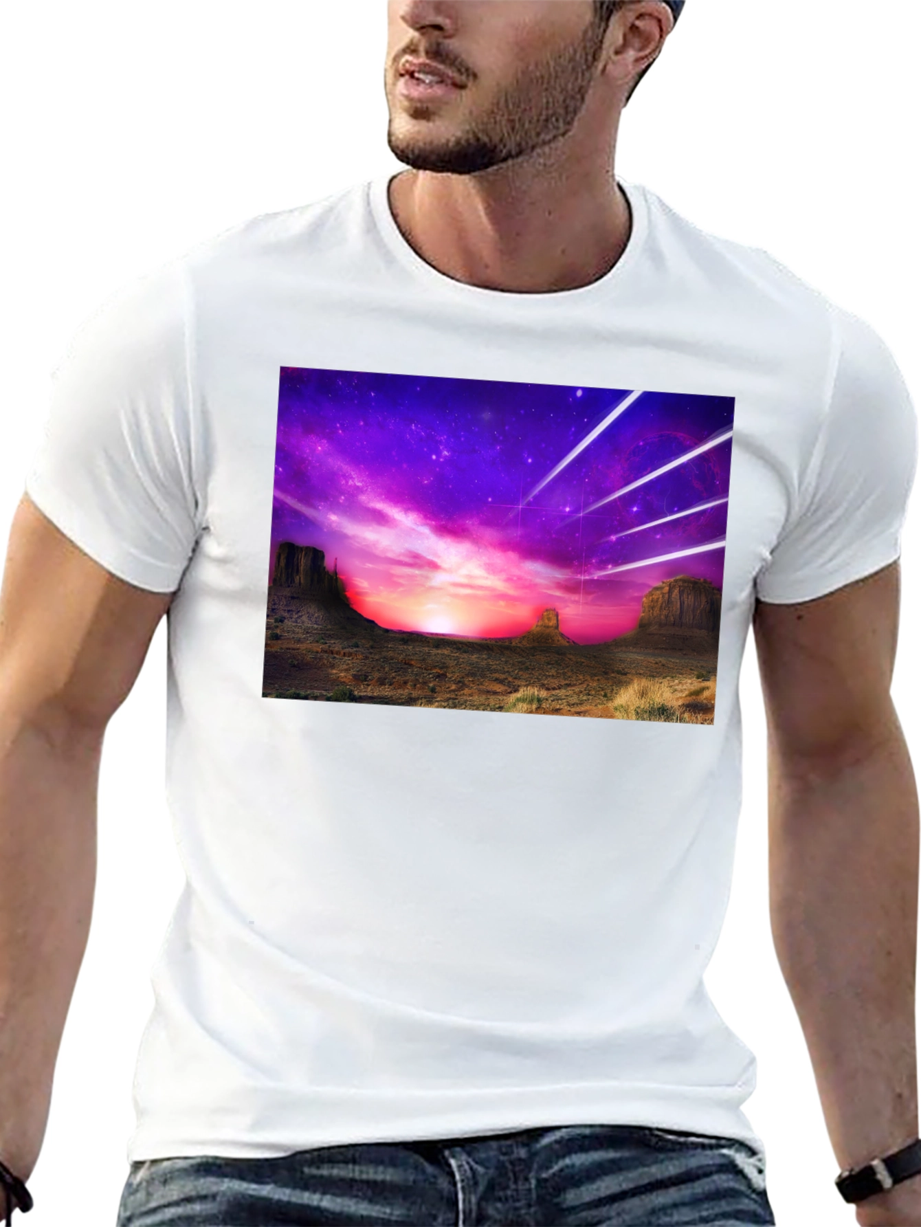 Black Cosmic Desert Graphic Tee - Black Cotton T-Shirt view 13