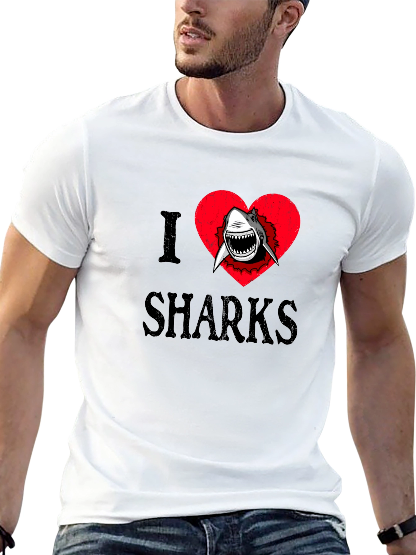 Black I Heart Sharks Graphic Tee - Black Cotton T-Shirt view 13