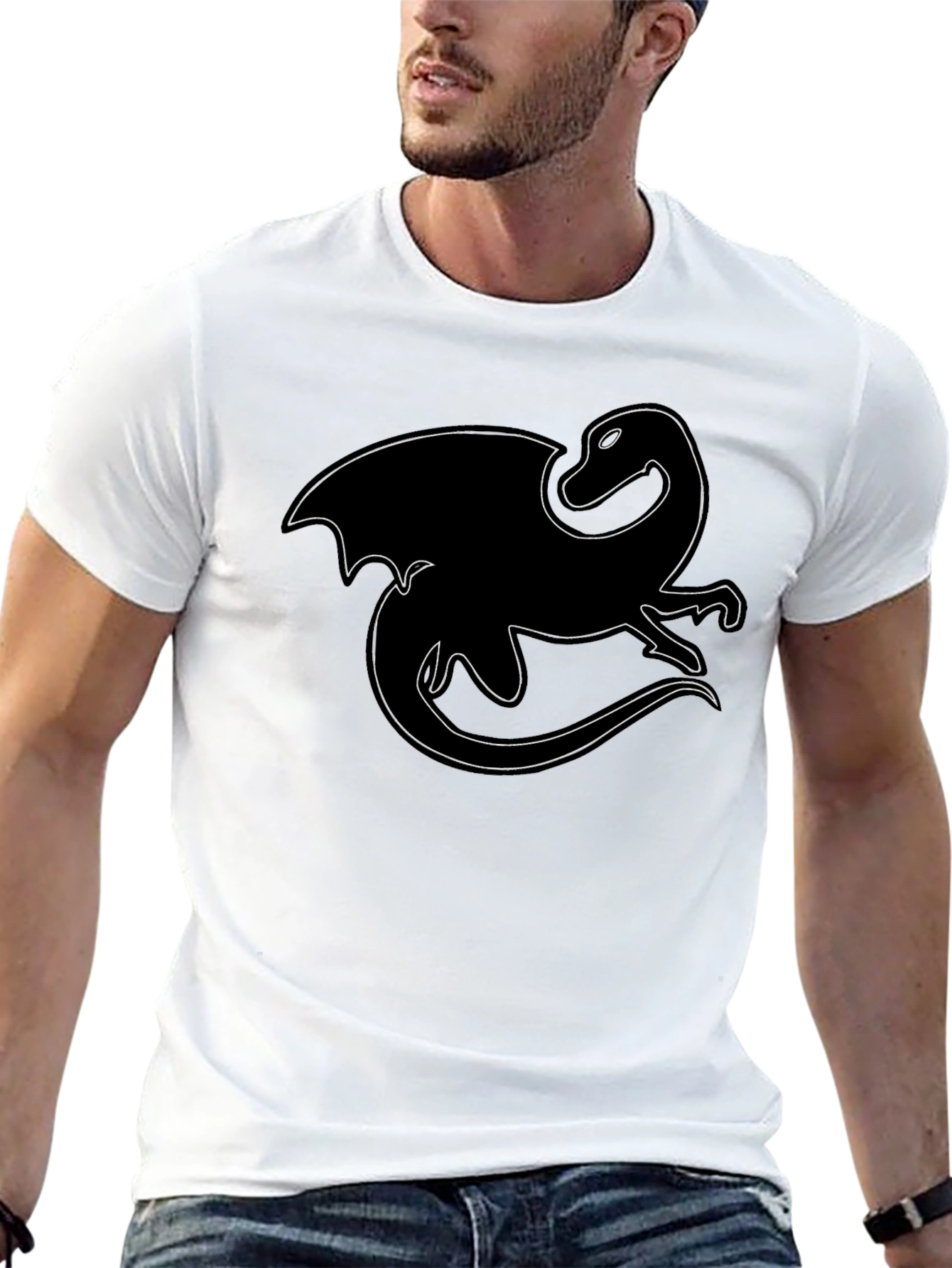 Black Dragon Outline Black T-Shirt view 13