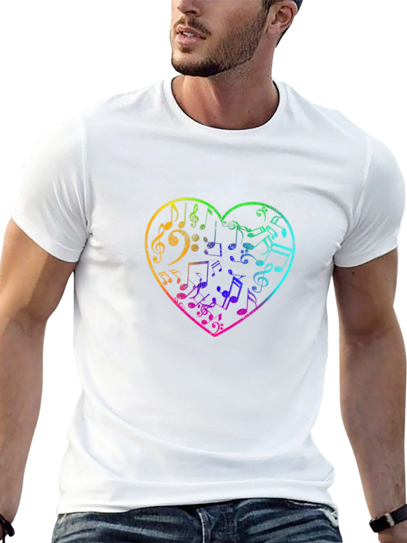 Black Rainbow Music Notes Heart Graphic Tee view 13
