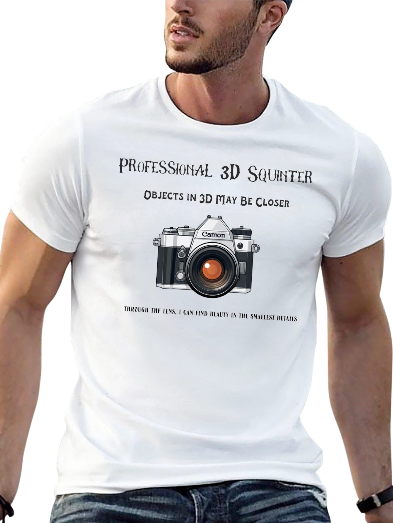 Black Professional 3D Squinter Camera T-Shirt view 13