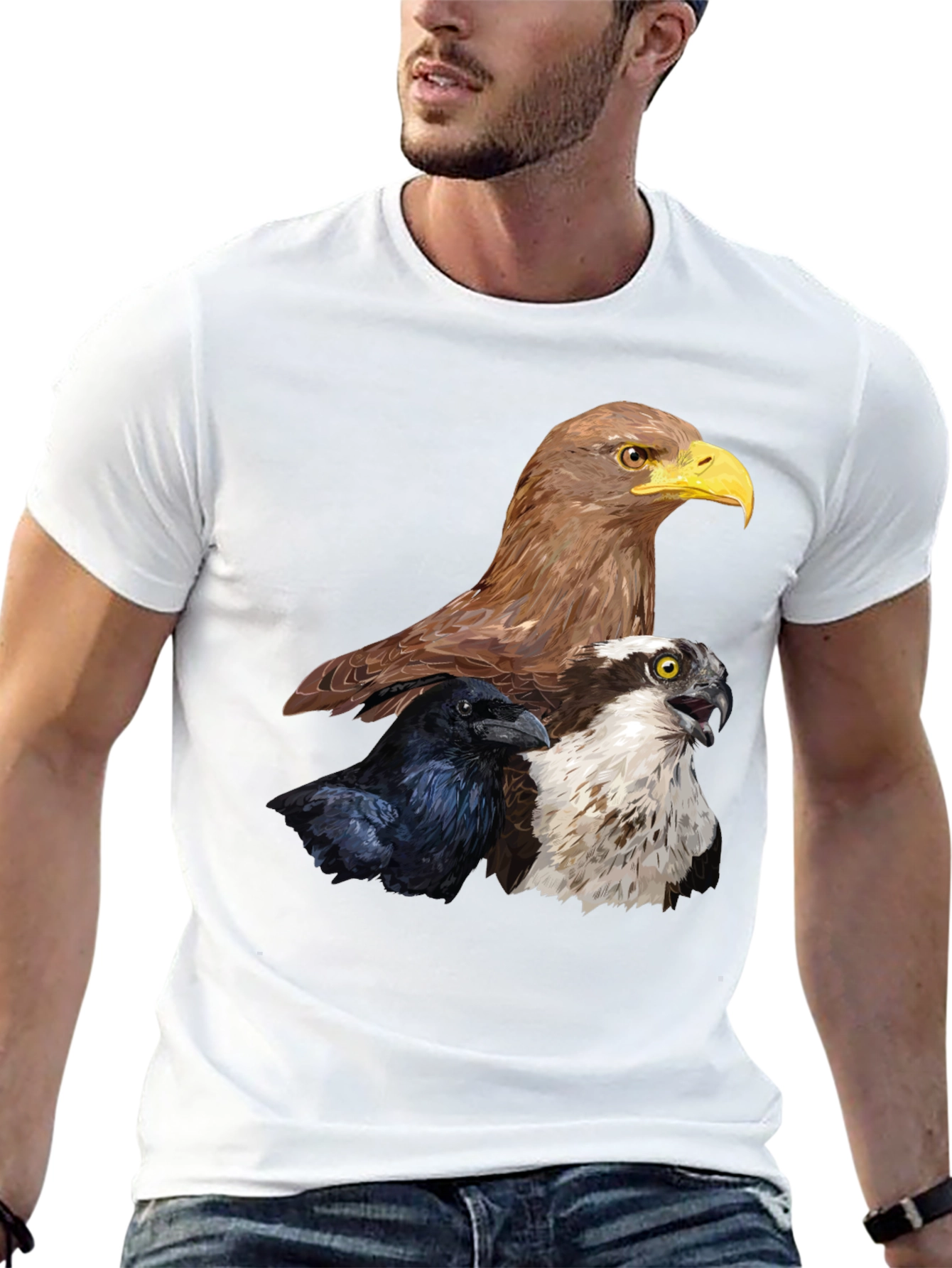 Black Men's Eagle, Raven, Osprey Graphic Print T-Shirt view 13