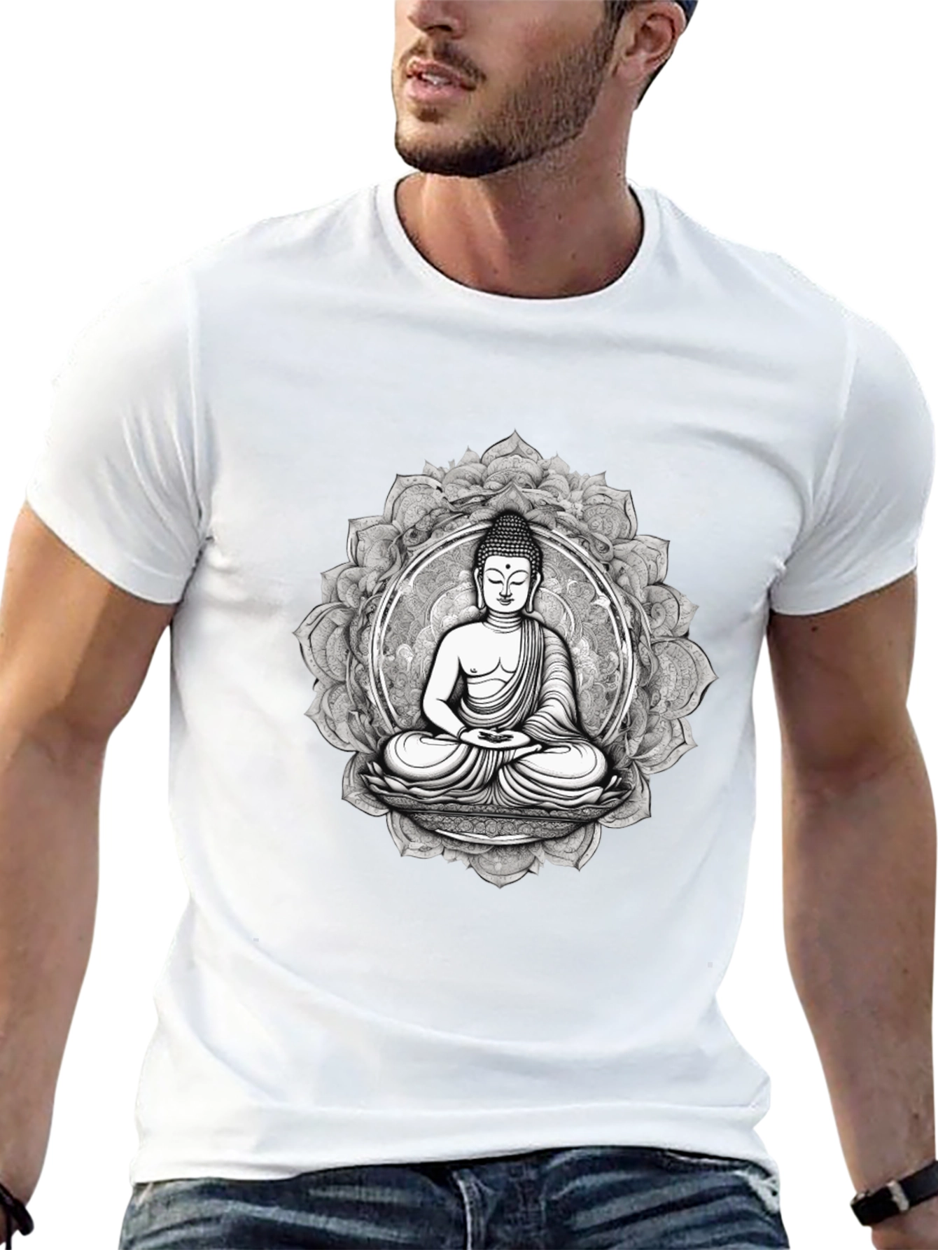 Black Buddha Mandala Graphic Tee - Black Cotton Blend view 13