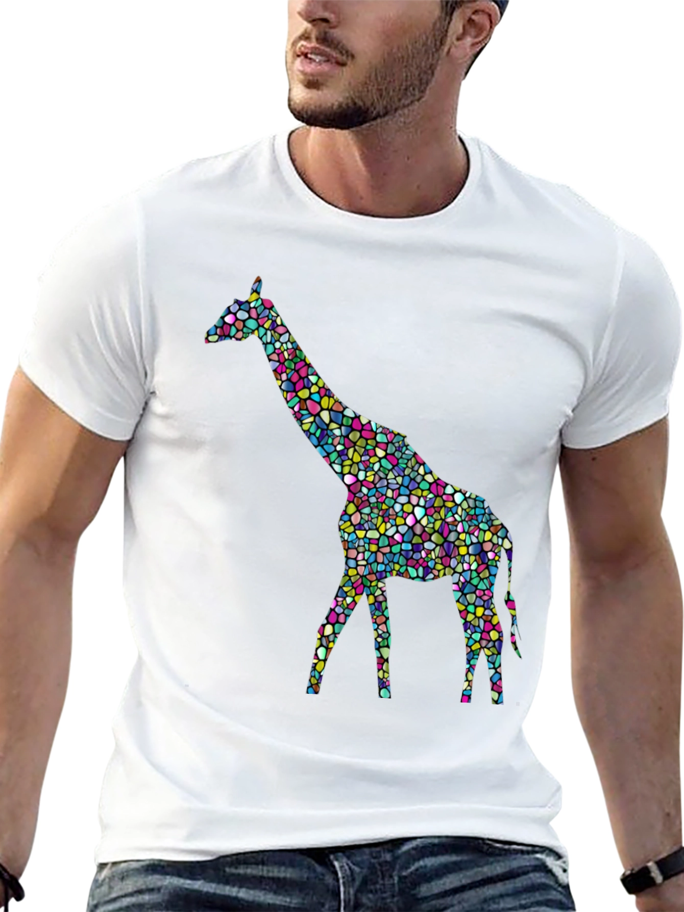 Black Mosaic Giraffe Graphic Tee - Stylish Black T-Shirt view 13