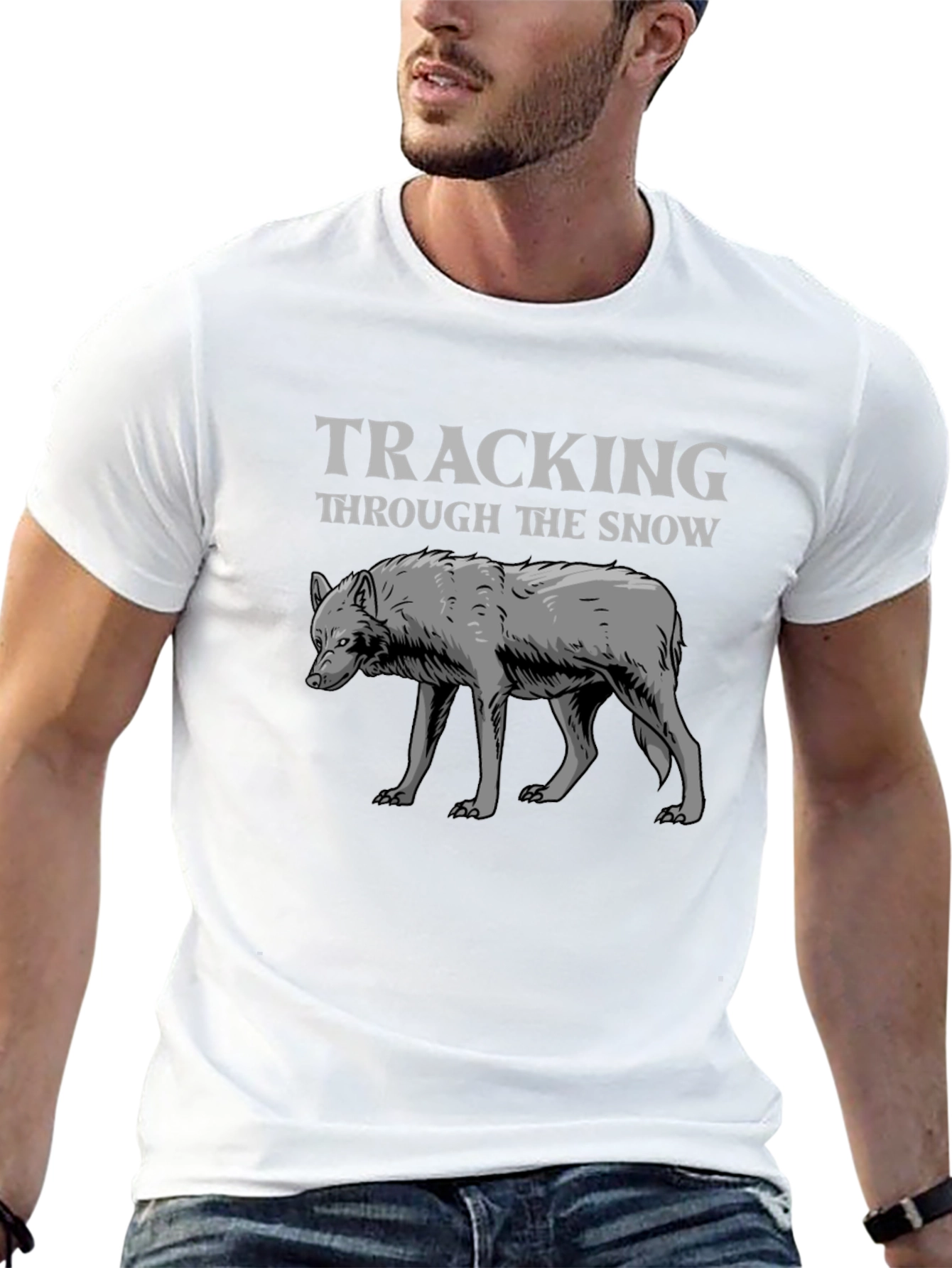 Black Tracking Through The Snow Wolf T-Shirt view 13