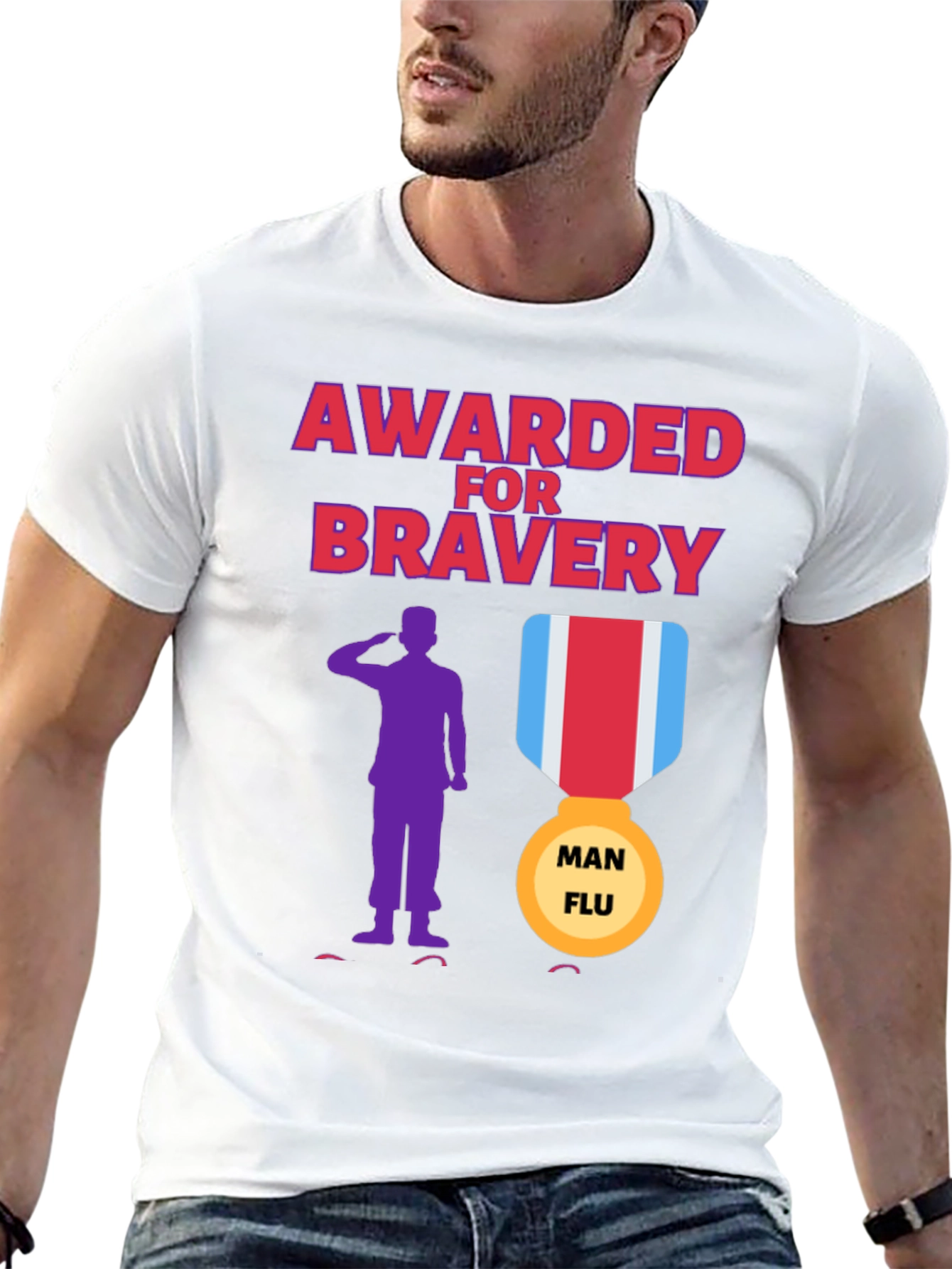 Black Awarded for Bravery T-Shirt - Man Flu Medal view 13