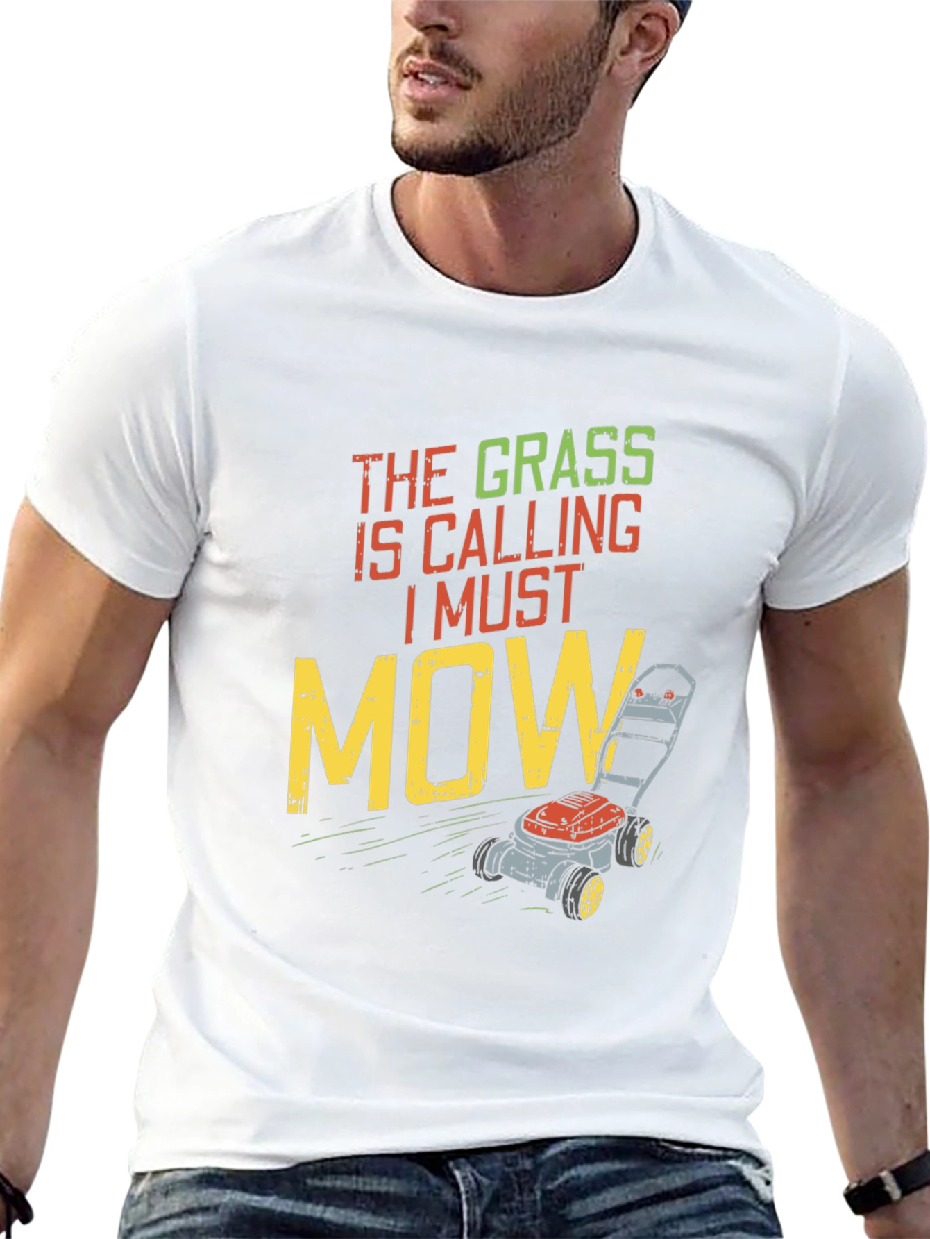 Black The Grass is Calling Funny Lawn Mowing T-Shirt view 13