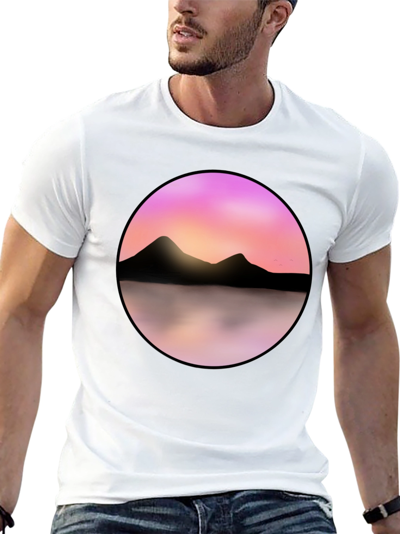 Black Sunset Mountain Lake Graphic Tee - Black view 13