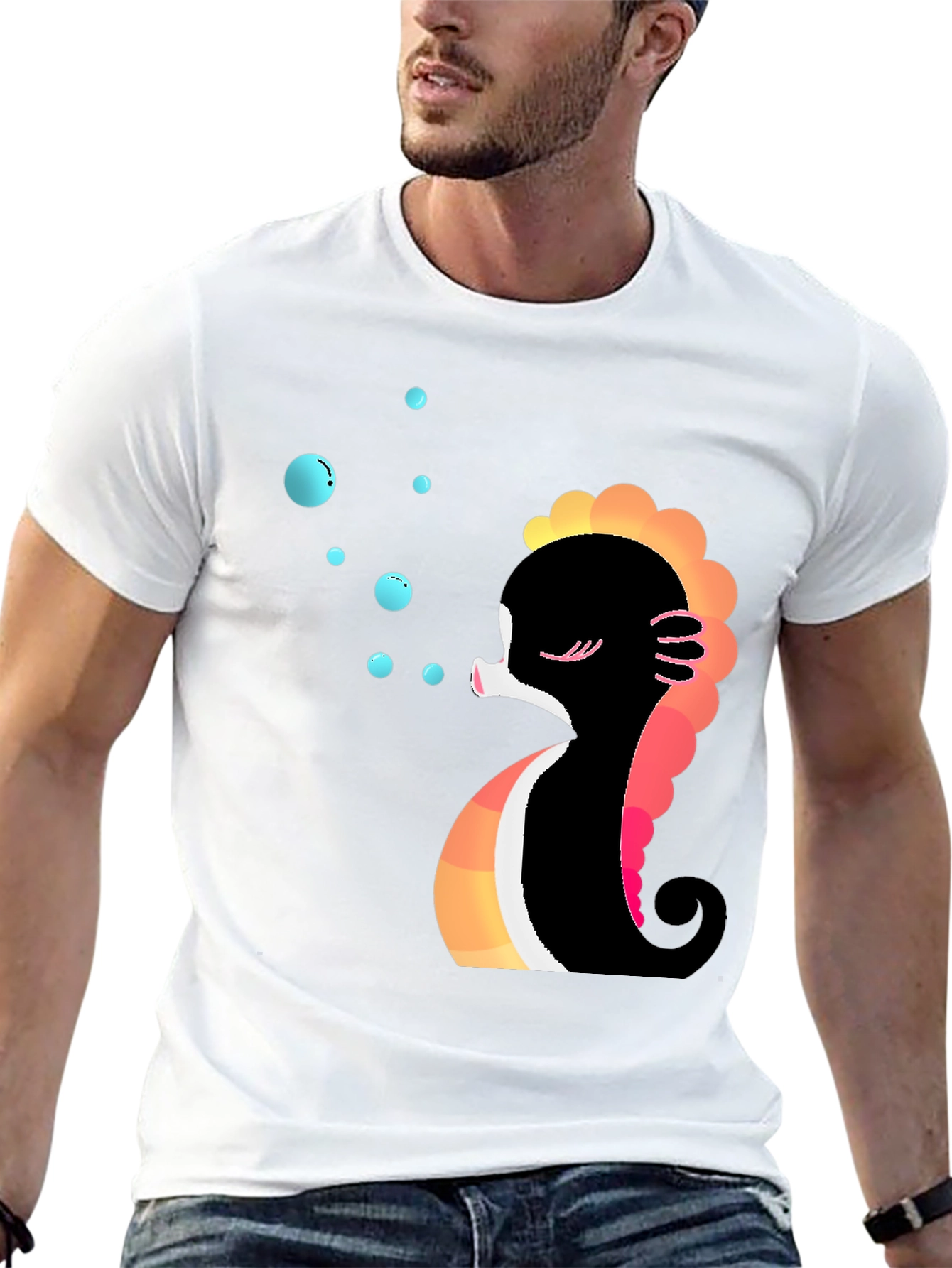 Black Cute Seahorse Bubbles Graphic Tee view 13