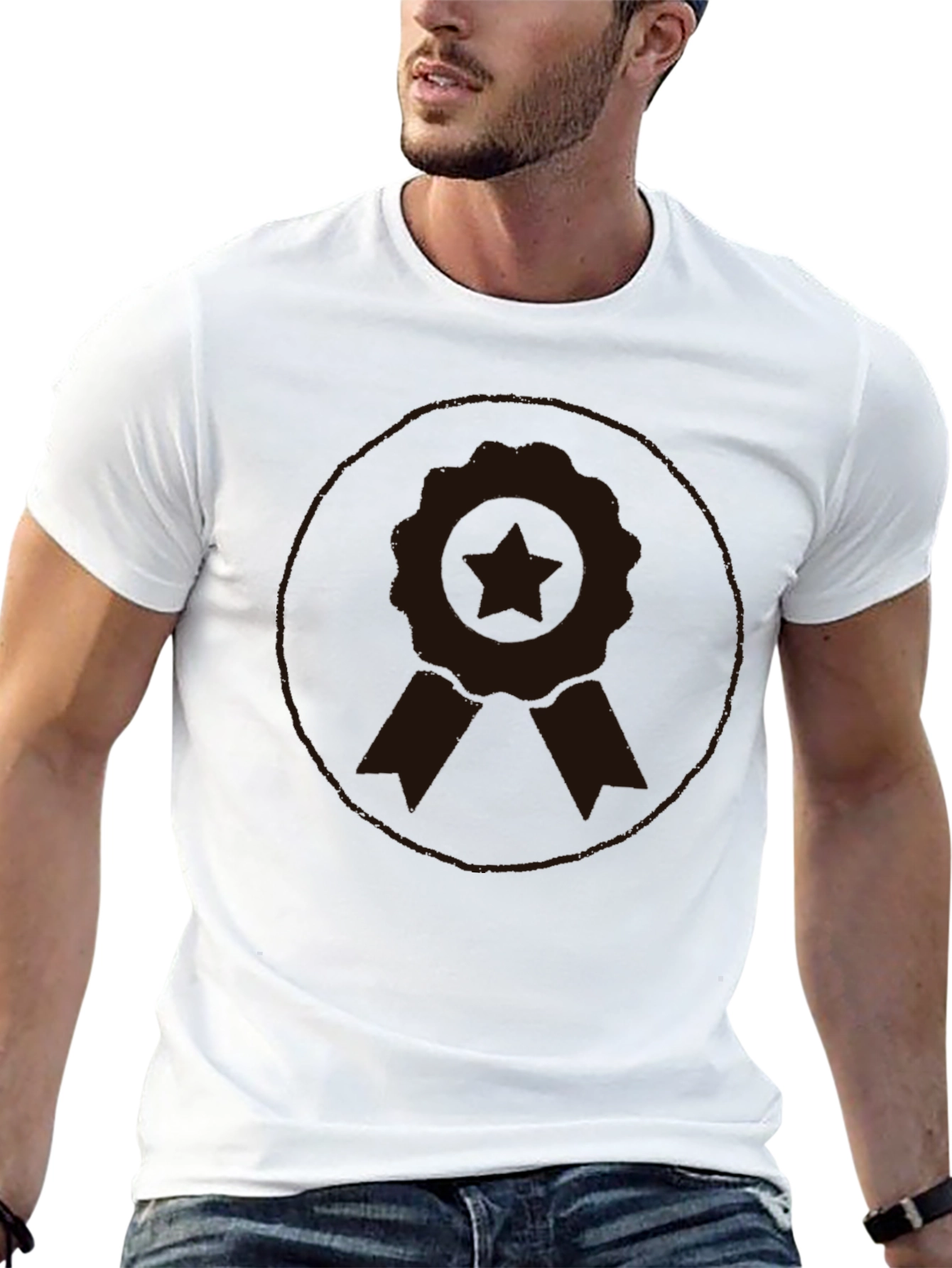 Black Men's Black Graphic Tee - Award Ribbon Design view 13