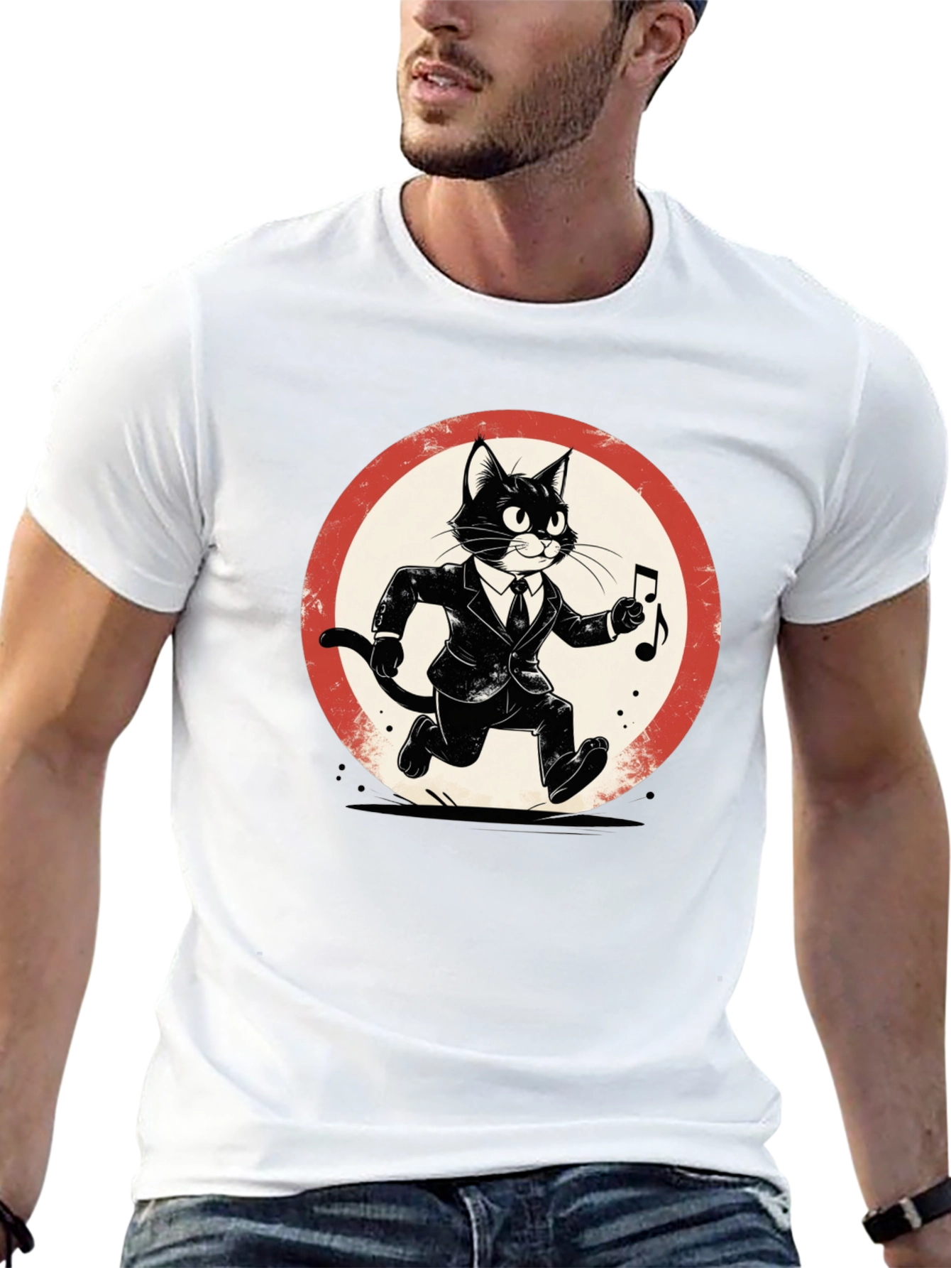 Black Cool Cat Jazz Musician Black T-Shirt view 13