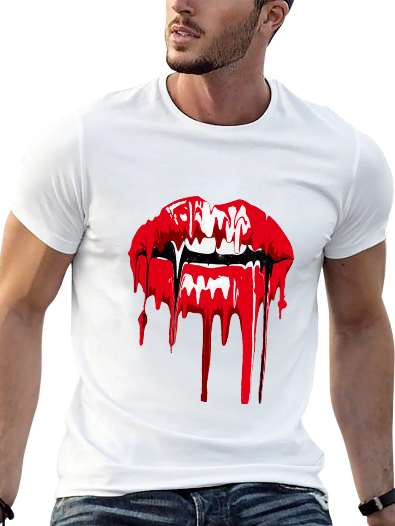 Black Vampire Lips Graphic T-Shirt - Black view 13