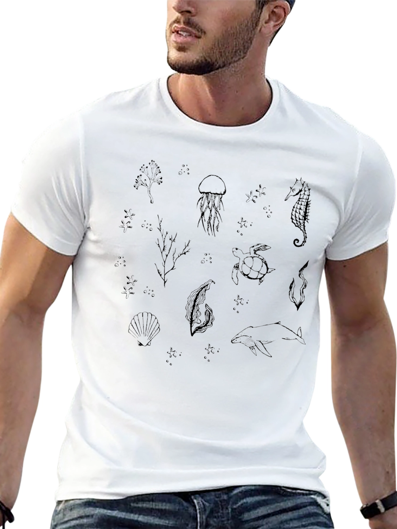 Ocean Life Graphic Tee - Black Cotton T-Shirt - 13