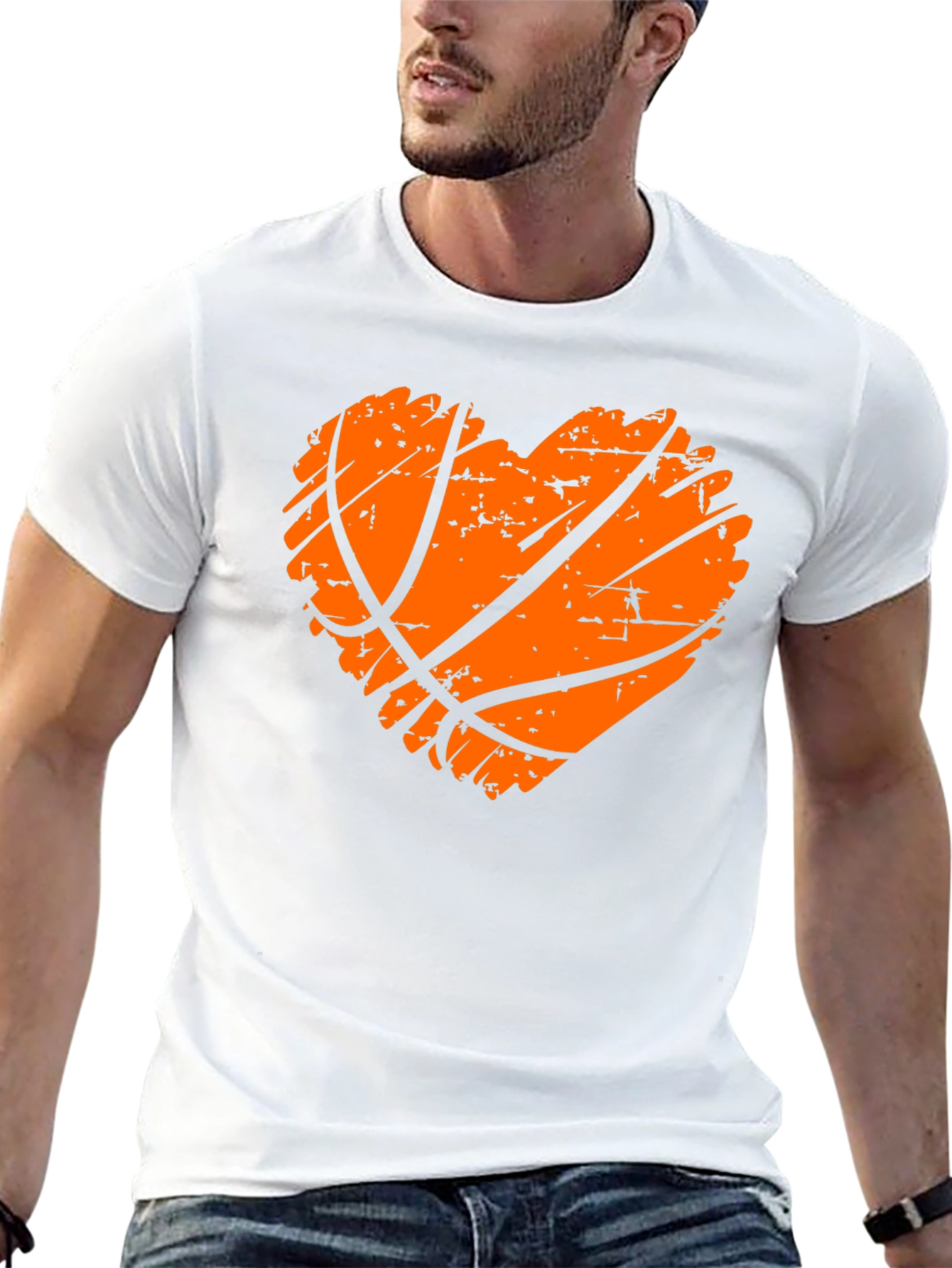 Black Basketball Heart Graphic Tee - Black Cotton T-Shirt view 13