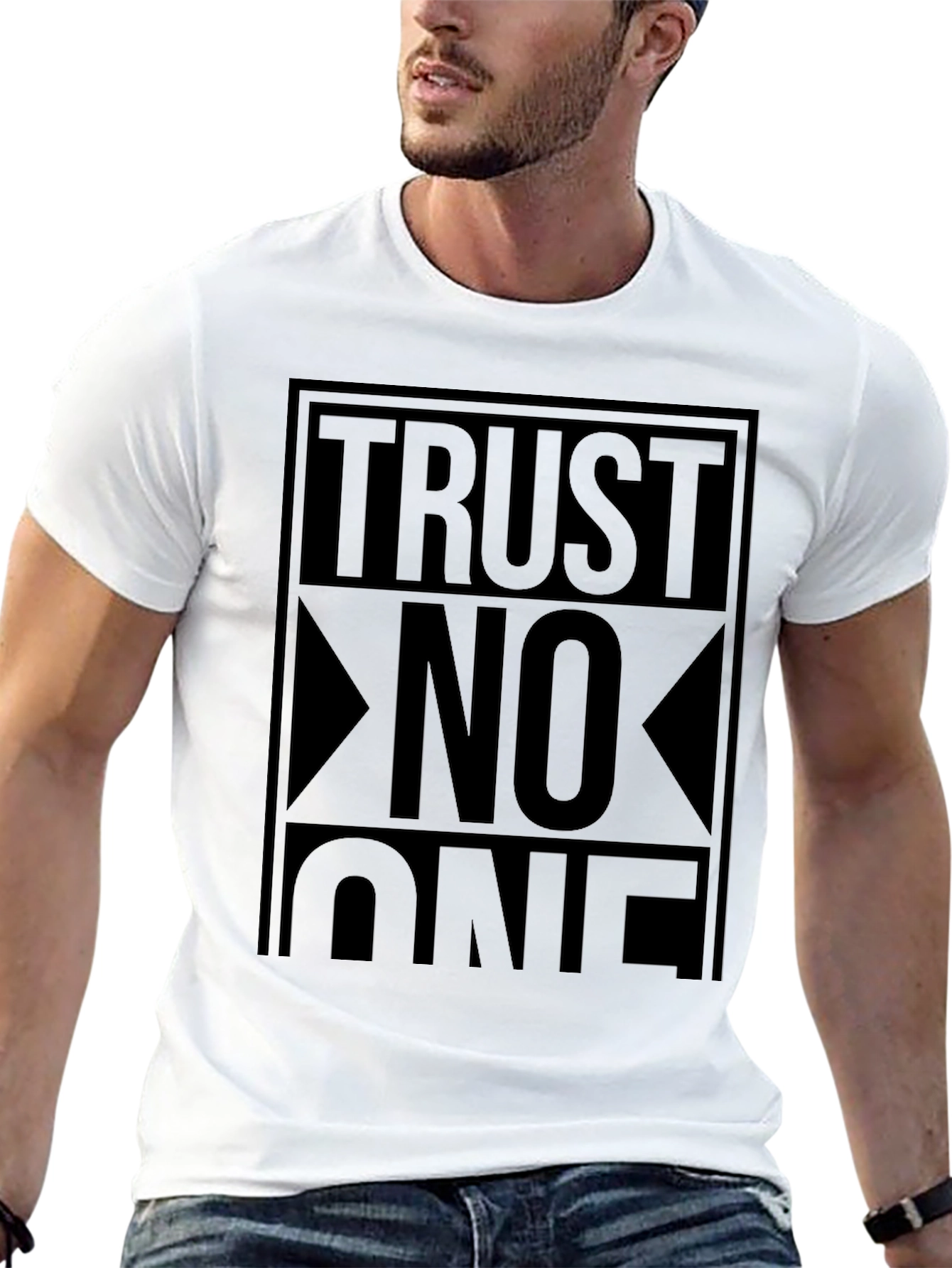 Black Trust No One Graphic Print Black T-Shirt view 13