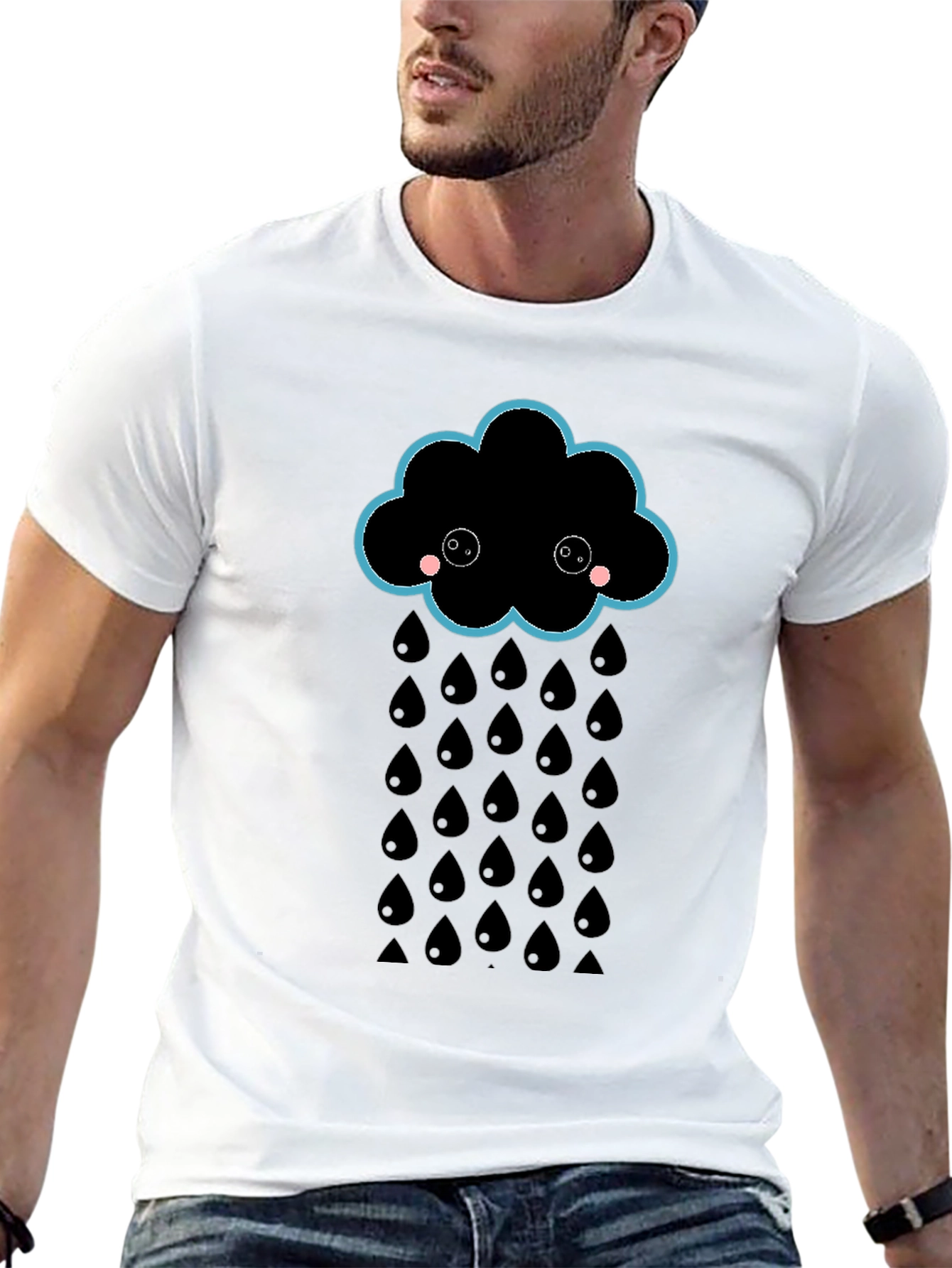 Black Cute Rainy Cloud Black T-Shirt view 13