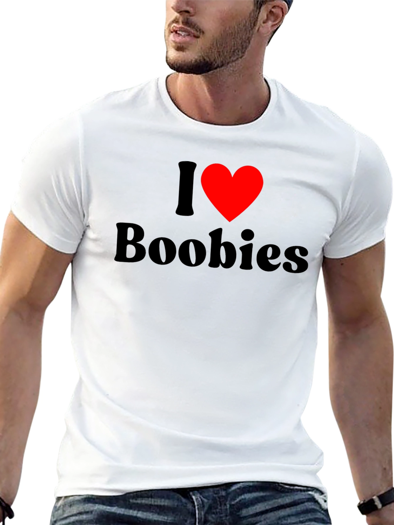 Black I Heart Boobies T-Shirt - Black Cotton Tee view 13