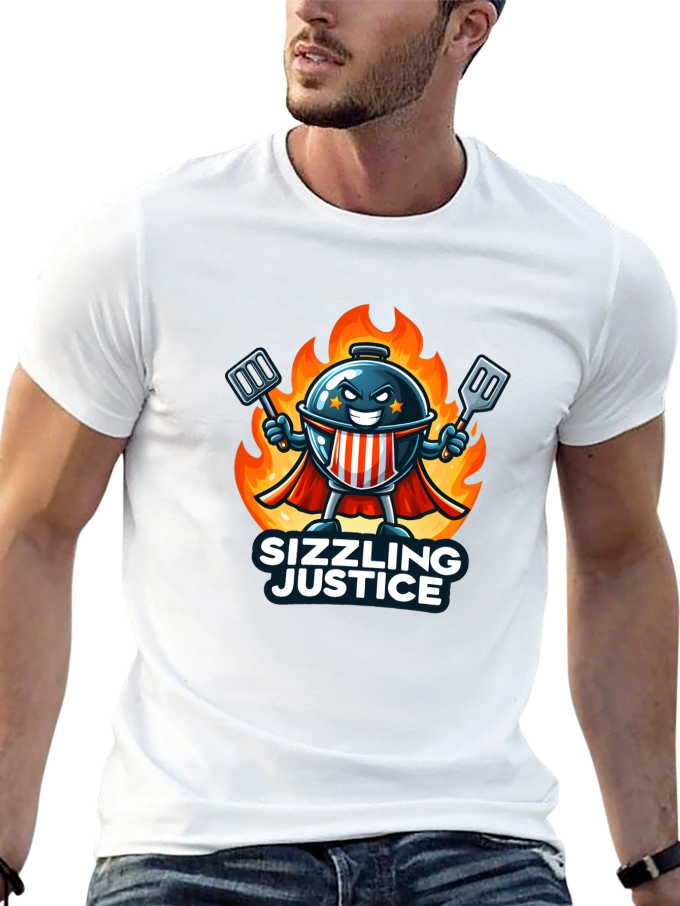 Black Sizzling Justice T-Shirt - Grill Master Hero Design view 13