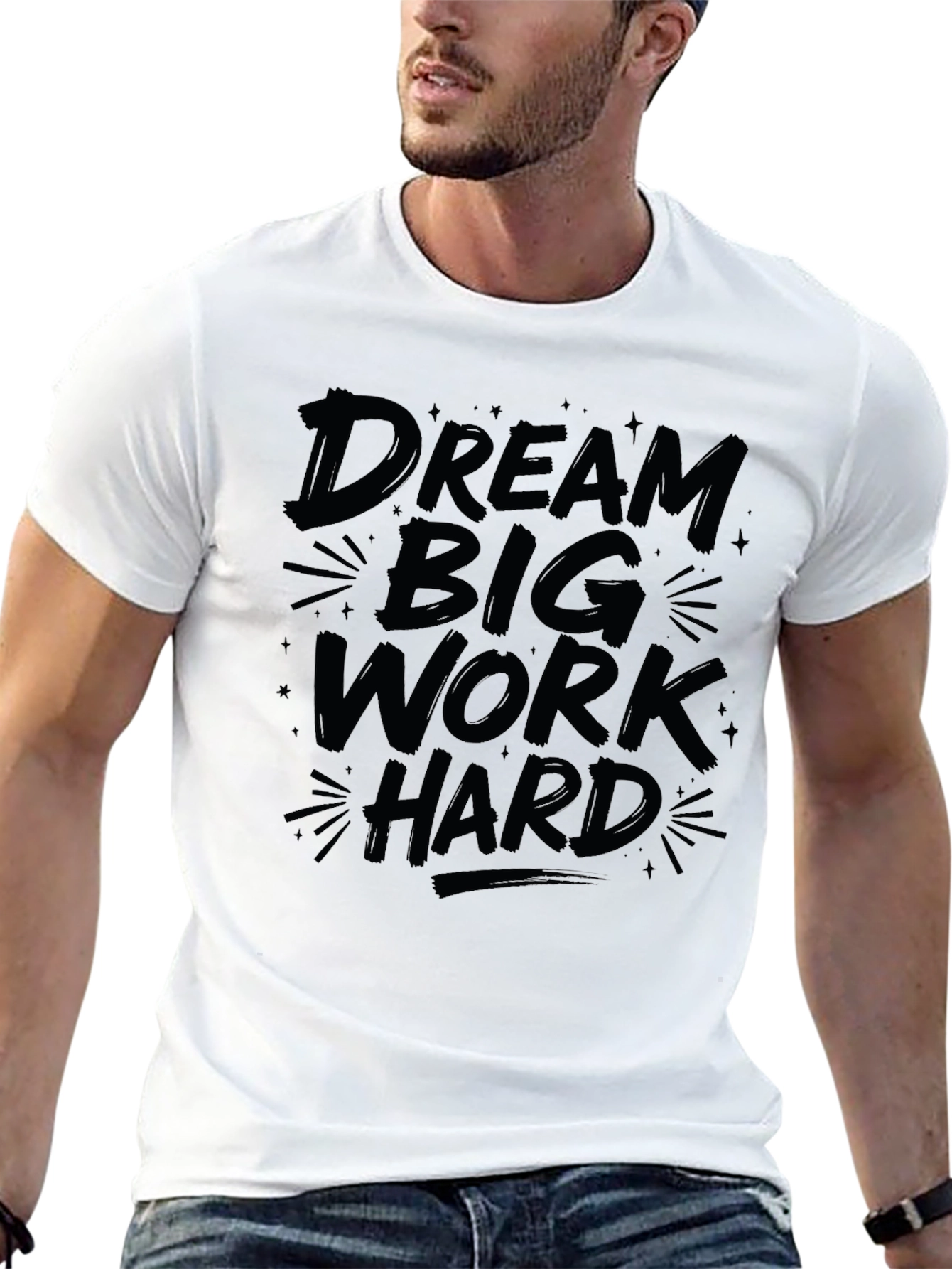 Black Dream Big Work Hard Graphic Tee - Black Cotton T-Shirt view 13