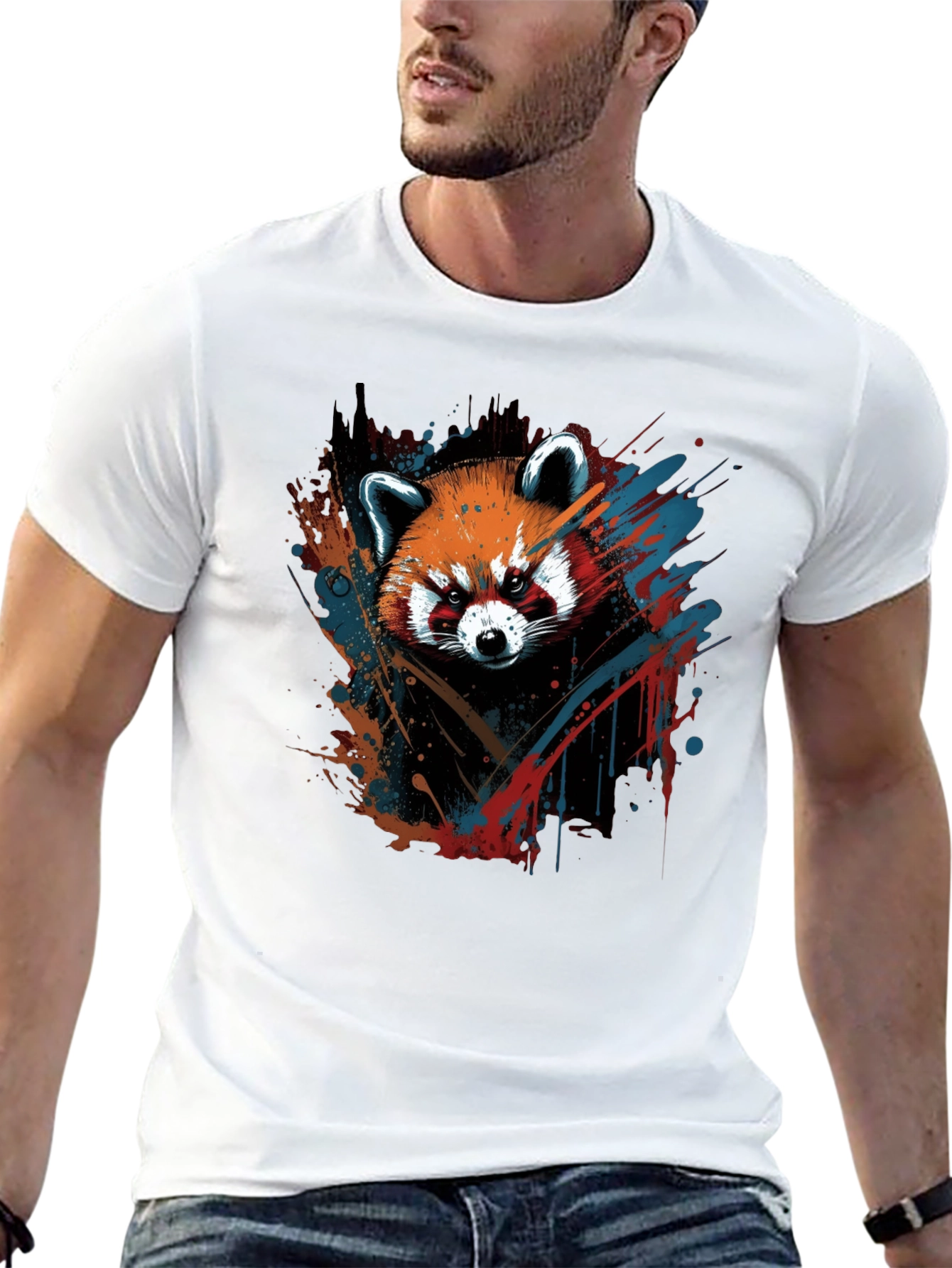 Black Red Panda Graphic Tee - Men's Black T-Shirt view 13