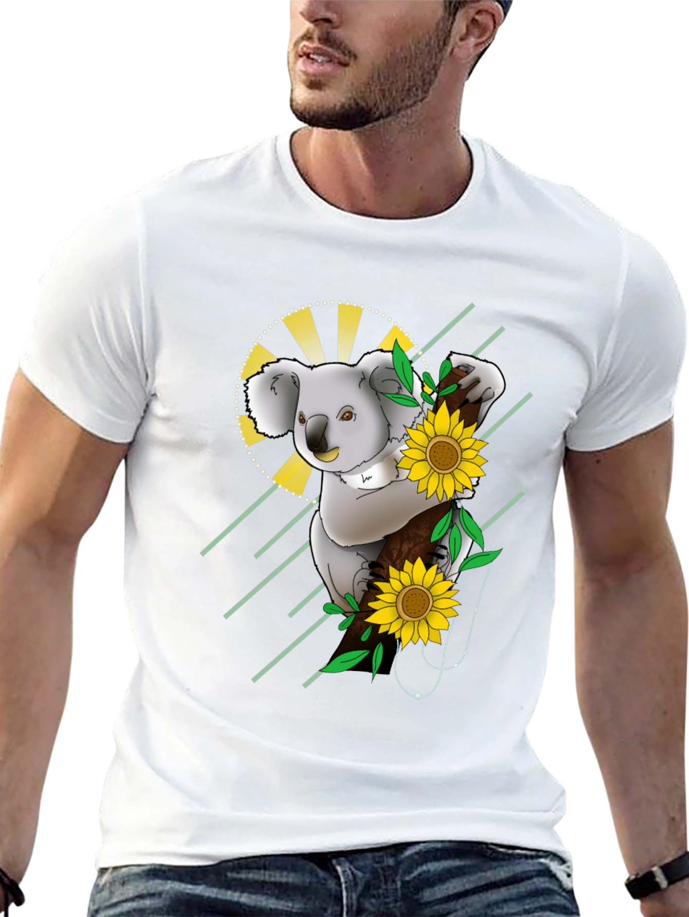 Black Koala & Sunflower Graphic Black T-Shirt view 13